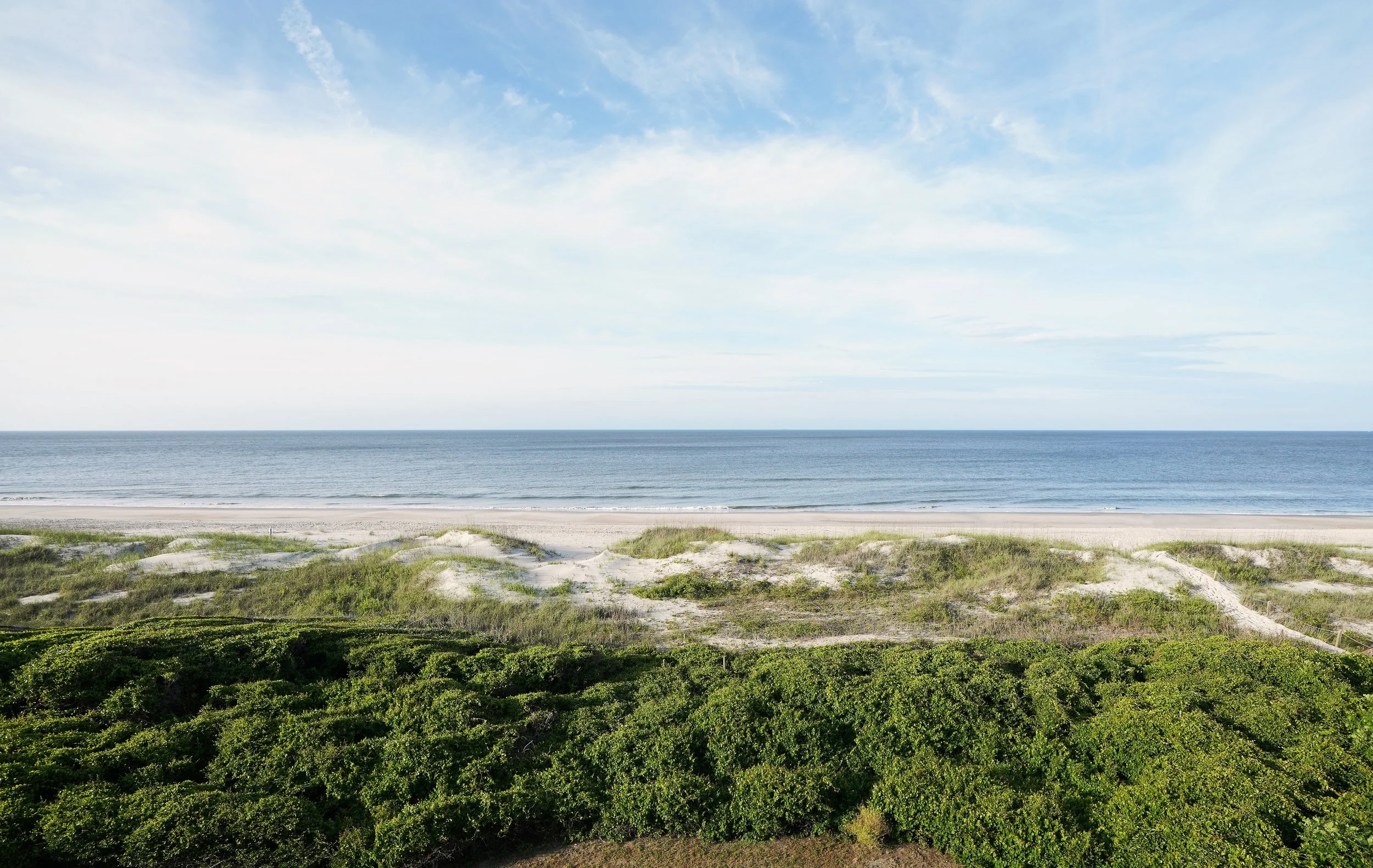 View of Caswell Beach and the Atlantic Ocean from the dunes on Oak Island, North Carolina.