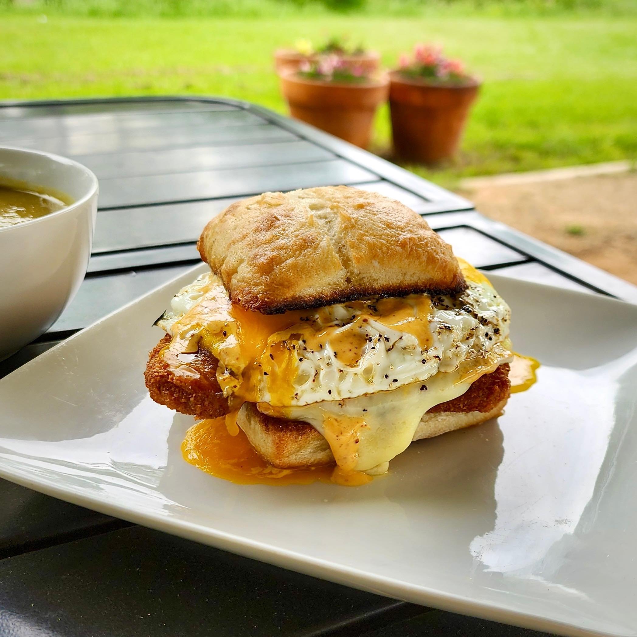 ✨One Pork is Not Enough Breakfast Roll✨
Because we&rsquo;ve been craving some much needed protein and Chef Alex wanted to get extra creative this week&rsquo;s special is our One Pork is Not Enough Breakfast Roll! A breaded and fried pork cutlet toppe