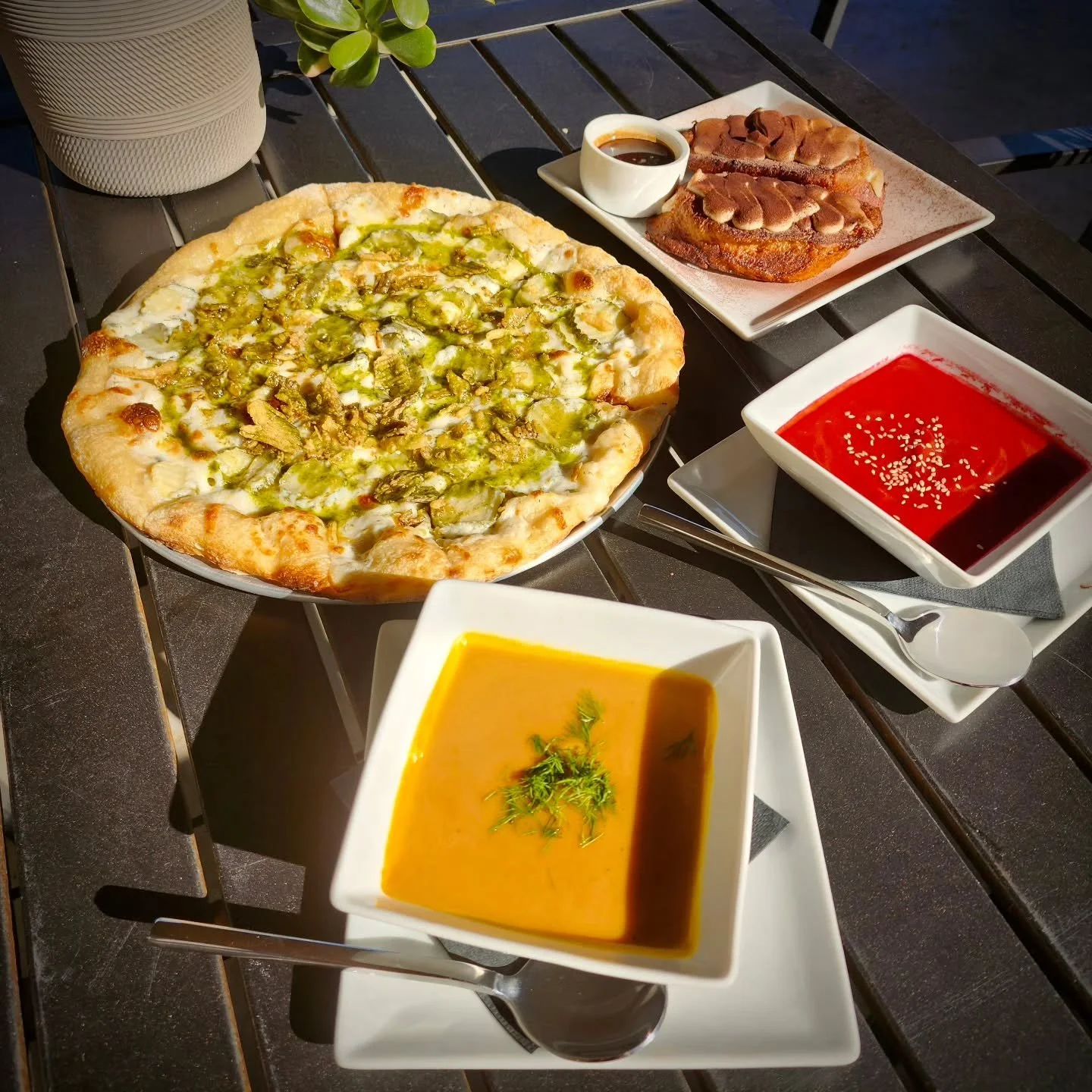 🎃October Specials🎃
October is well underway and we have more than a few treats we cooked up in our lab late one night that we can't wait to share with you!

🥒 Pickle Pizza 🥒
Our homemade sourdough crust topped with a garlic ranch cream sauce, moz