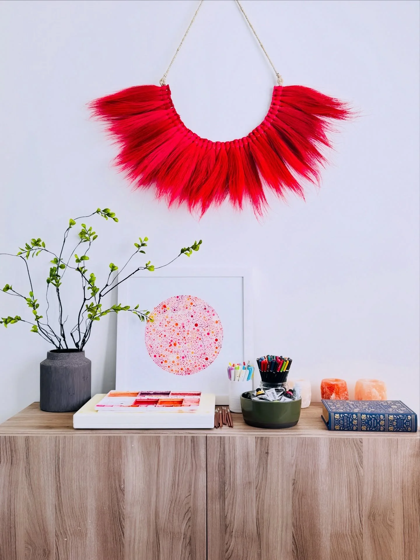 a little corner of calm + color 🌺
my studio in puerto rico&mdash;where dots, light, and slow days come together.
