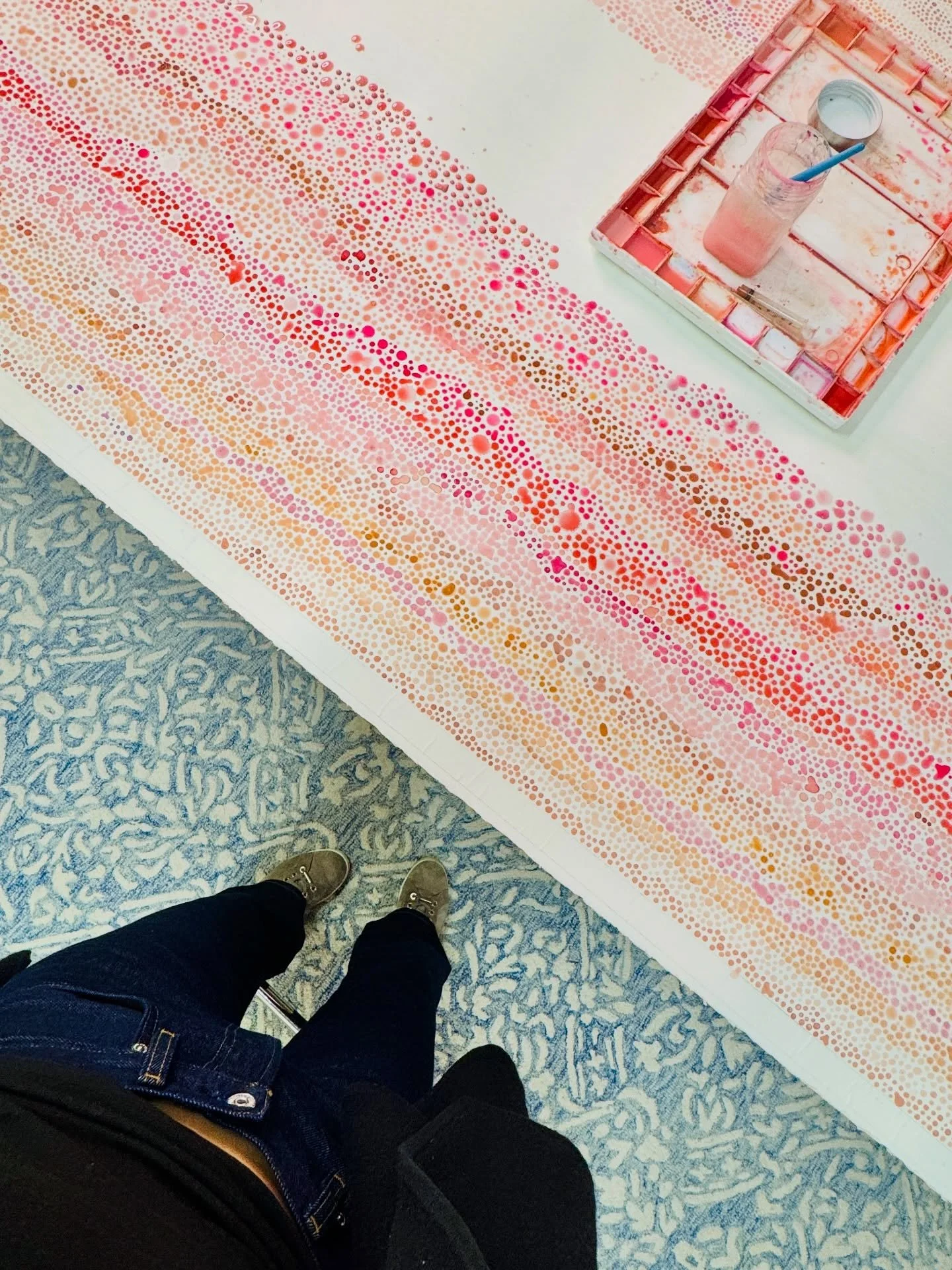 a little studio sesh before the rain&mdash;and the sweetest friend sleeping under my table 🩵