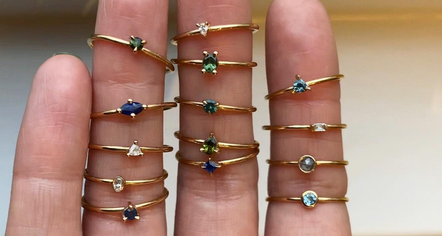 Have you seen our selection of dainty Promise Rings? Find all 24 unique styles online in our Ready To Ship section ✨

Each one is handmade in recycled 9k gold in our Shoreditch studio, featuring colourful sapphires and diamonds in mixed shapes 🌈

Th