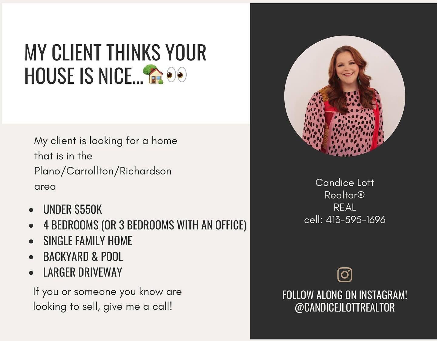 REALTOR&reg; Friends I need your help!

If you know of any homes coming up that sound like they would be a good fit, I would be incredibly grateful for the heads up.

Non-Realtor&reg; friends - are you sitting in a house that matches this description