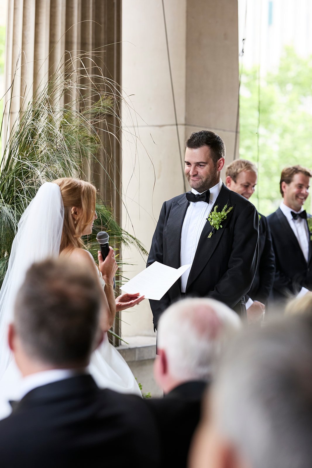 A beautiful ceremony setting on the balcony of Melbourne Town Hall overlooking the city.