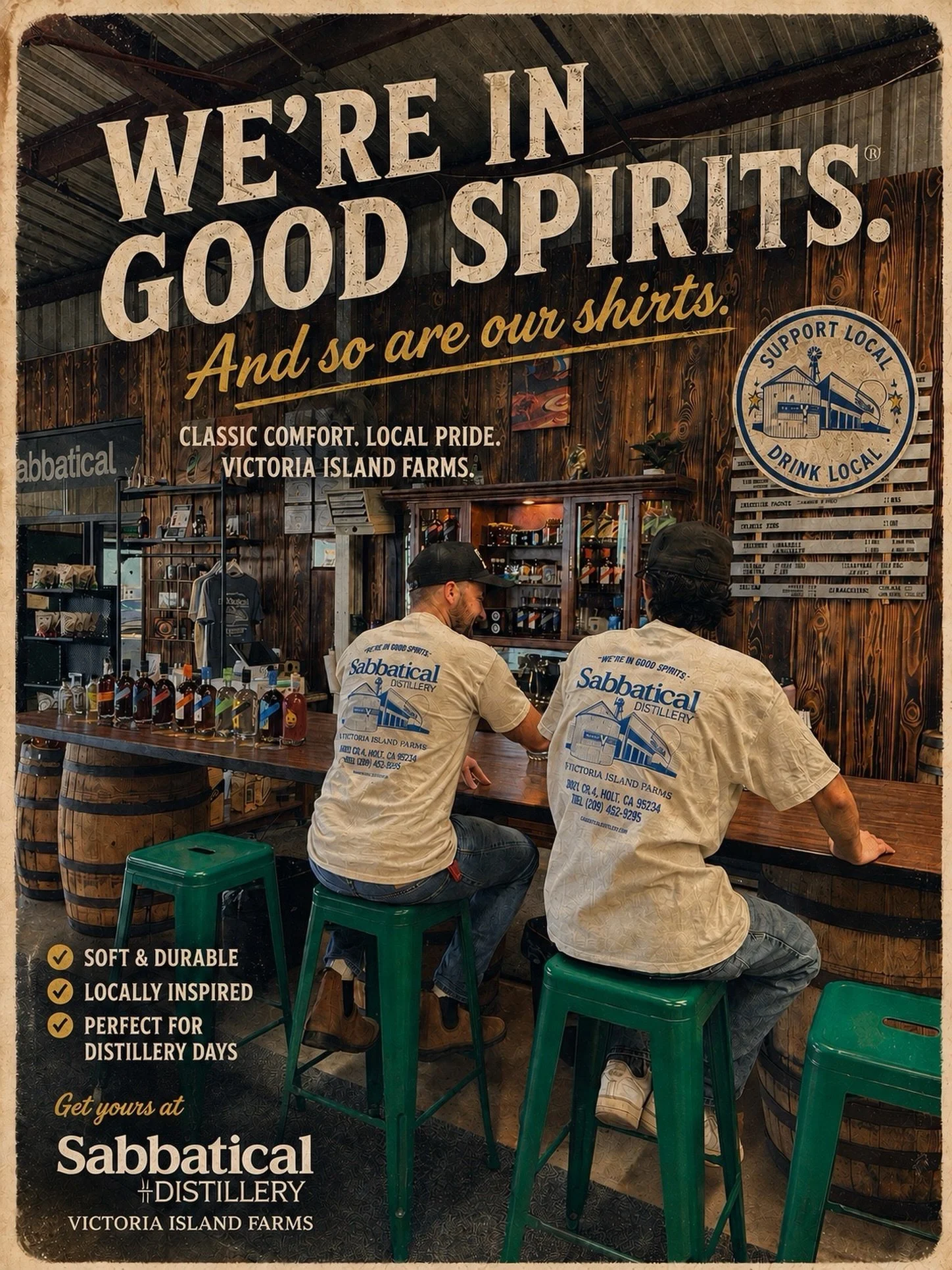 Dad jokes are free. Whiskey tastings at Sabbatical are too!

Celebrate Father&rsquo;s Day at Sabbatical Distillery with handcrafted whiskey, good company, and our new &ldquo;We&rsquo;re In Good Spirits&rdquo; shirts.

Whether you&rsquo;re shopping fo