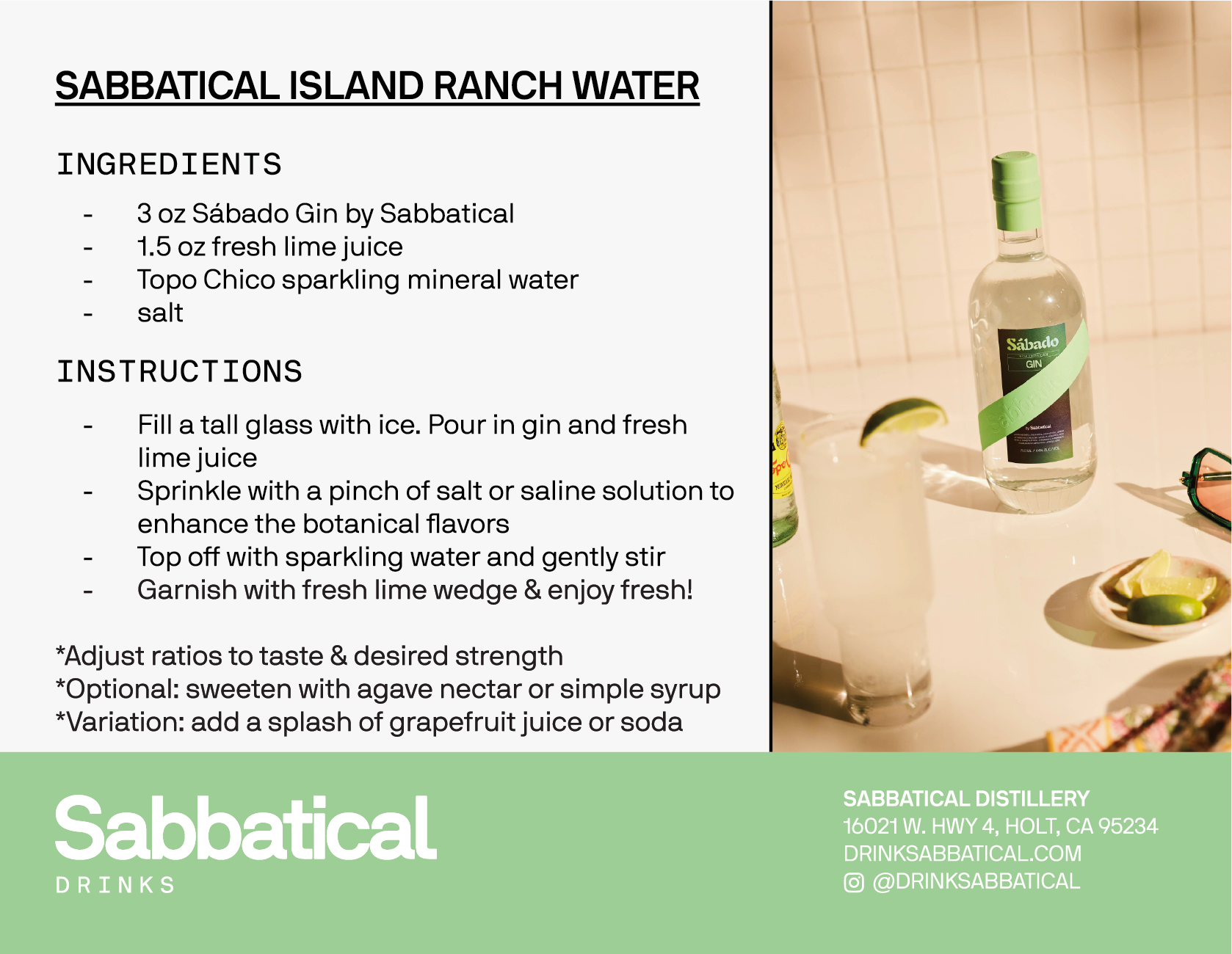 Sabbatical Gin Ranch Water Cocktail Recipe
