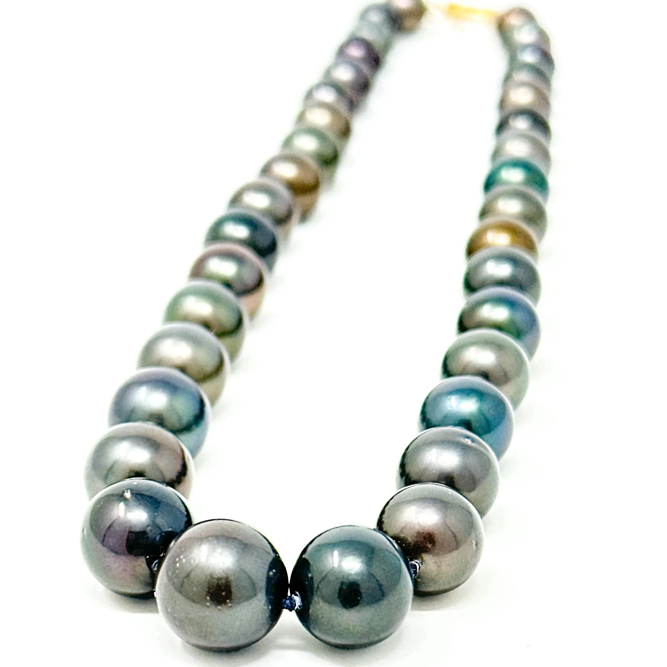 Dark Tahitian Near-Round Pearl Strand Necklace – 9–13mm | 14K Gold Clasp