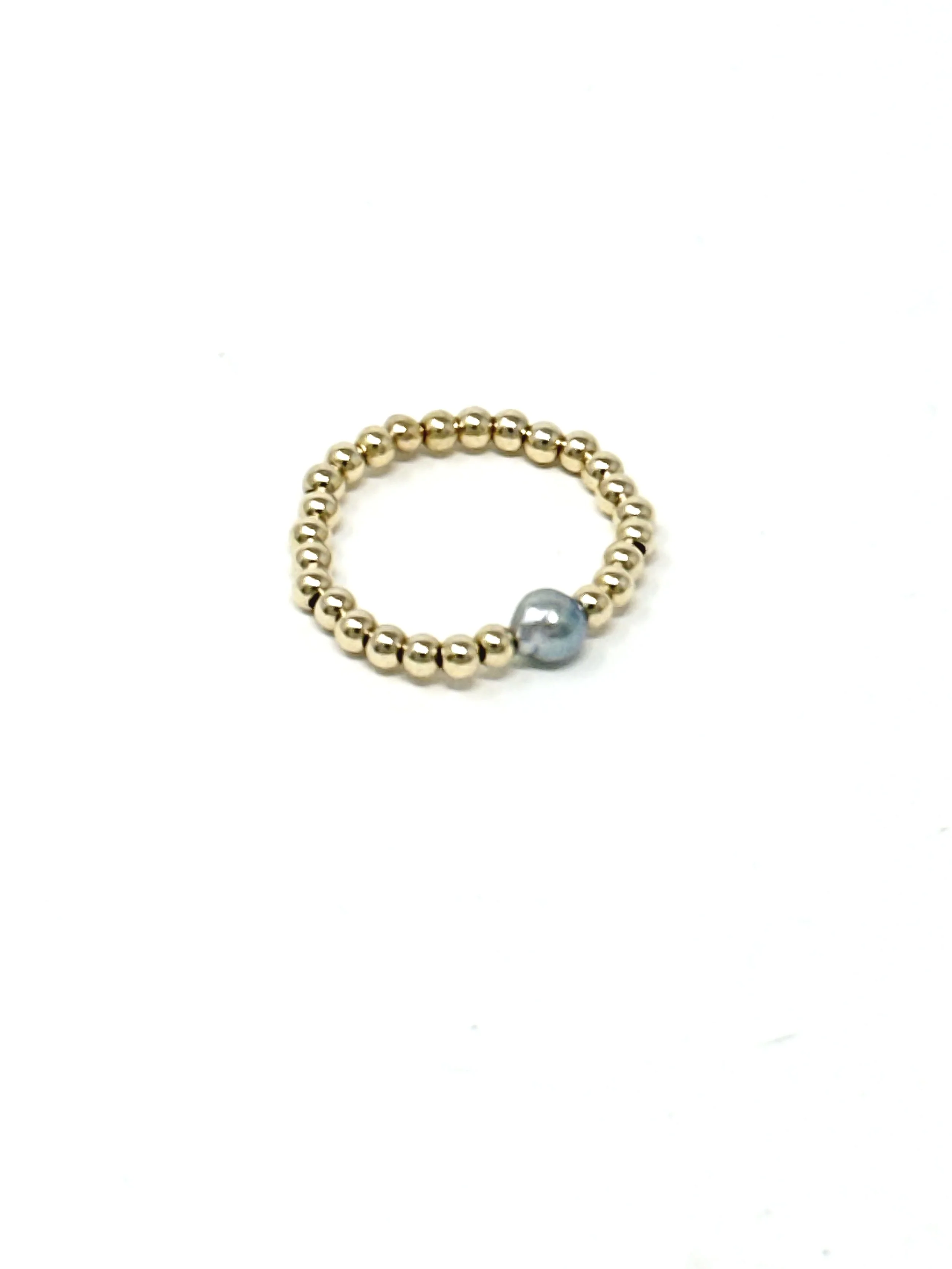 Elegant Keshi Akoya pearl ring with tiny silver pearls and gold fill or sterling silver beads. Lightweight, stretchy, and ideal as a minimalist statement or layered ring.