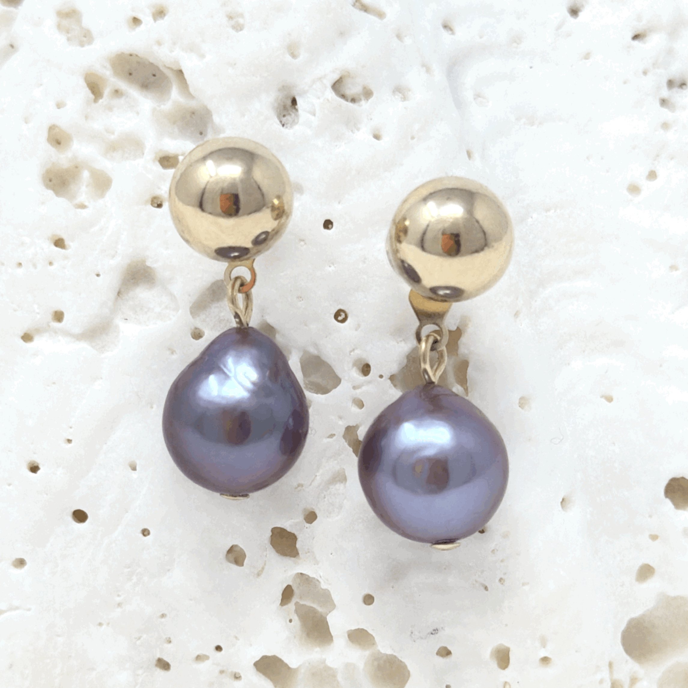 Tahitian Pearl & Edison Pearl Ball Stud Earrings | Dual Pearl Studs | Handmade on Maui