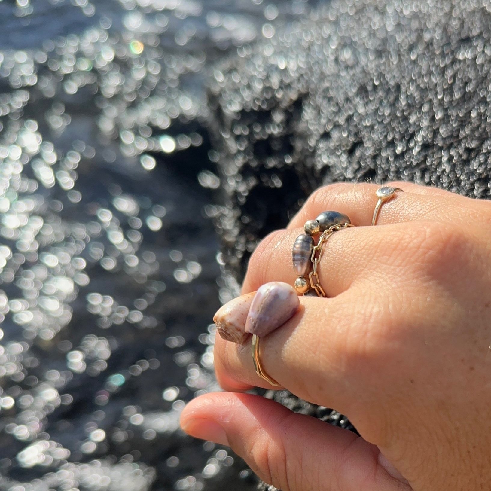 Close-up of Keshi Tahitian Pearl Ring – Showcasing unique Keshi pearls paired with elegant 14K Gold Fill or Sterling Silver beads.