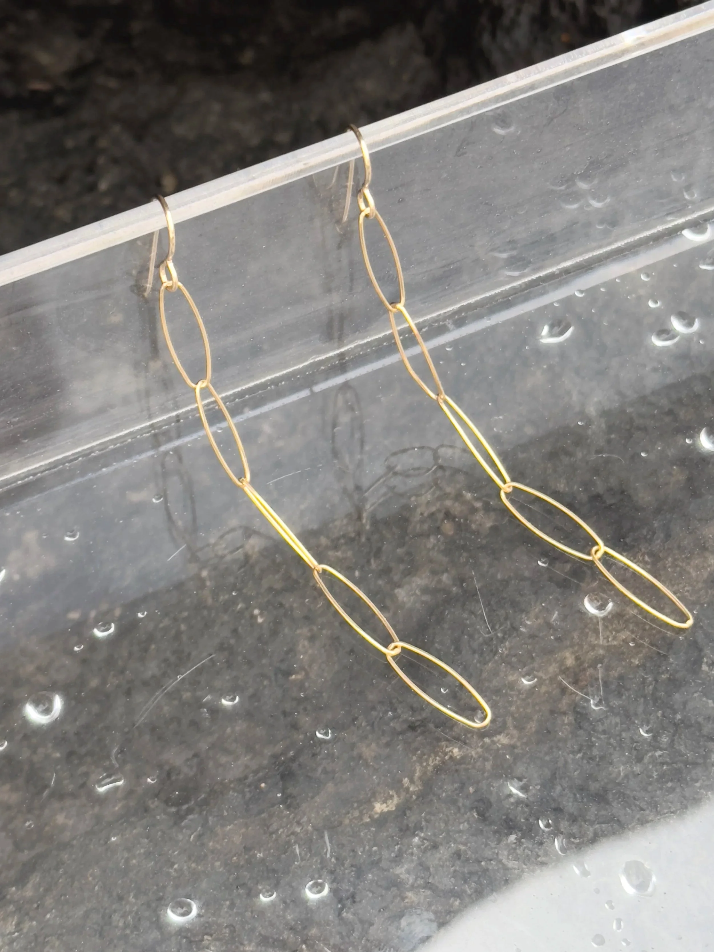 3-inch elongated oval link earrings in 14K gold fill, inspired by the paperclip chain design, lightweight and elegant for everyday wear.