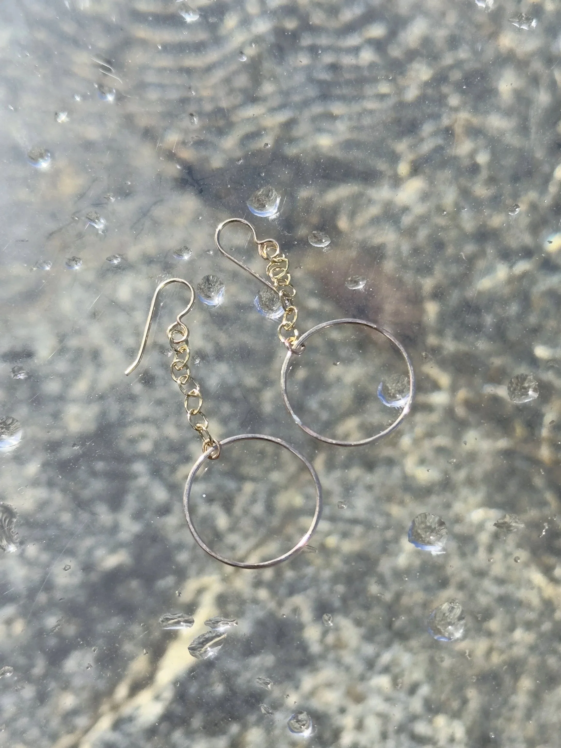 Sterling Silver Hammered Hoop Chained Earrings handcrafted for a modern, ocean-inspired look — lightweight and elegant handmade jewelry
