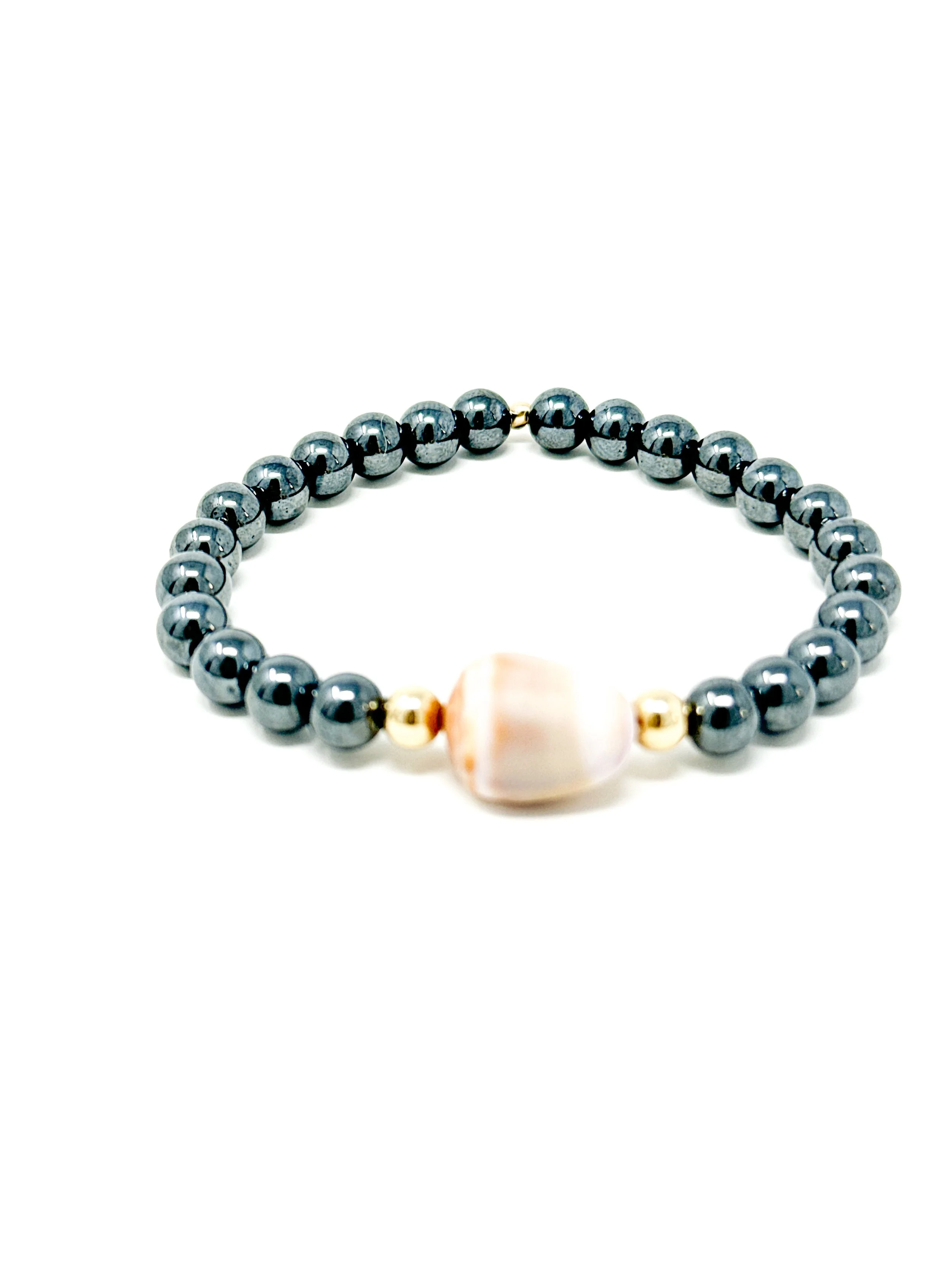Cone Shell + Hematite Stretchy Bracelet