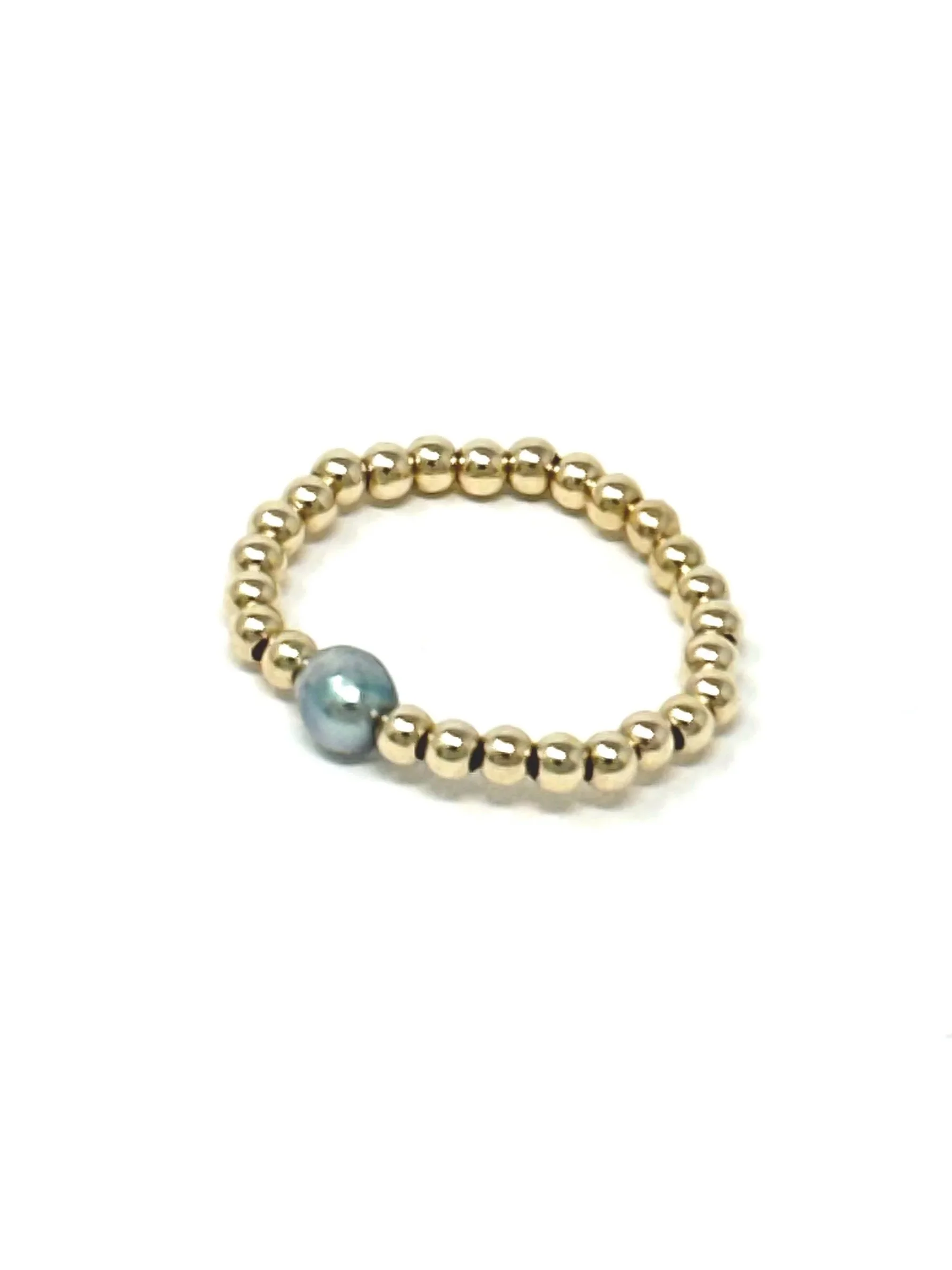 Delicate beaded pearl ring featuring small light silver Akoya pearls with subtle shimmer. Stretchy, stackable, and perfect for layering or gifting.