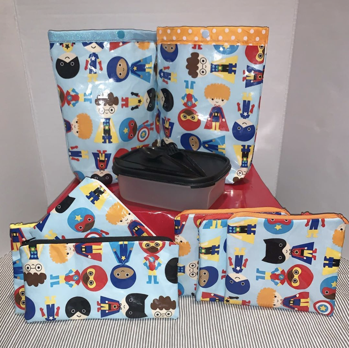 Heroes Lunch Bag $15.00/Sandwich or Snack Pouches $8.00/Avery's Nest Pencil Pouch $8.00