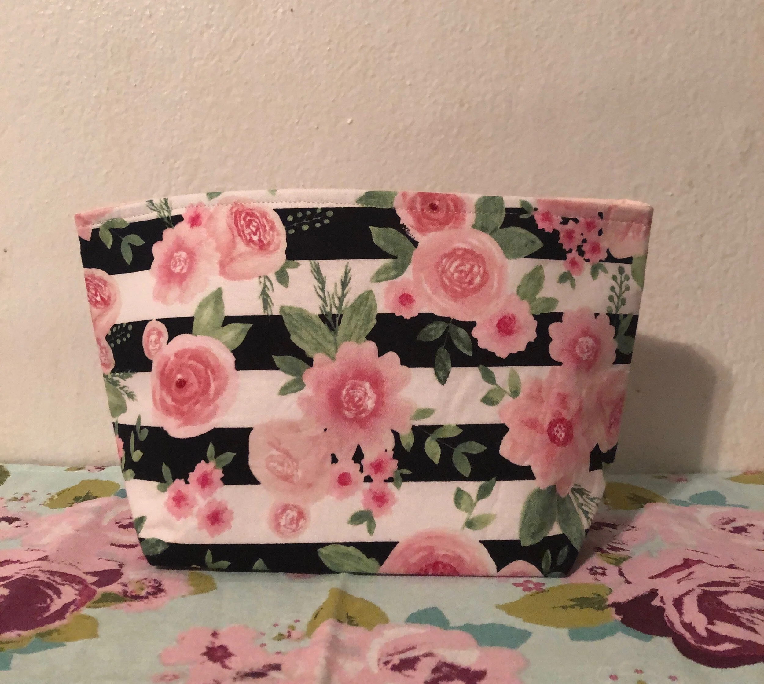 Avery's Nest Floral Black and White Stripe Basket $12.00 