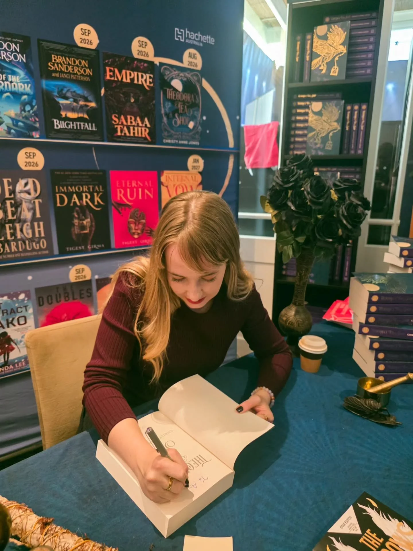 My first event as a novelist 😭 I flew up to Brisbane this week to talk about and sign copies of Theodora's Tea Shop!!

Thank you so so much to @qbdbooks for being the reason this happened. Happy 150 years to you! All of the QBD booksellers were so k