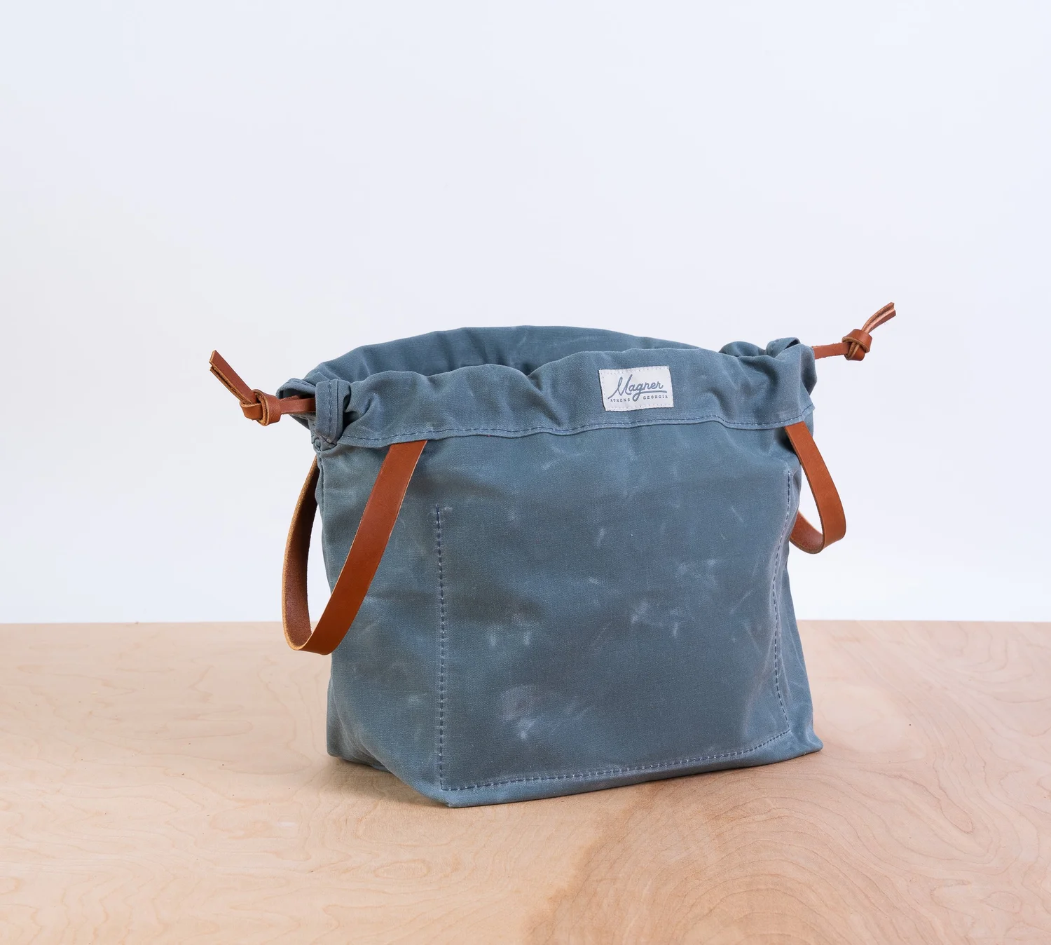 Knitting Project Bag BLUESTONE Waxed Canvas Bluestone Waxed Canvas Knitting Project Bag With Leather  main image 2