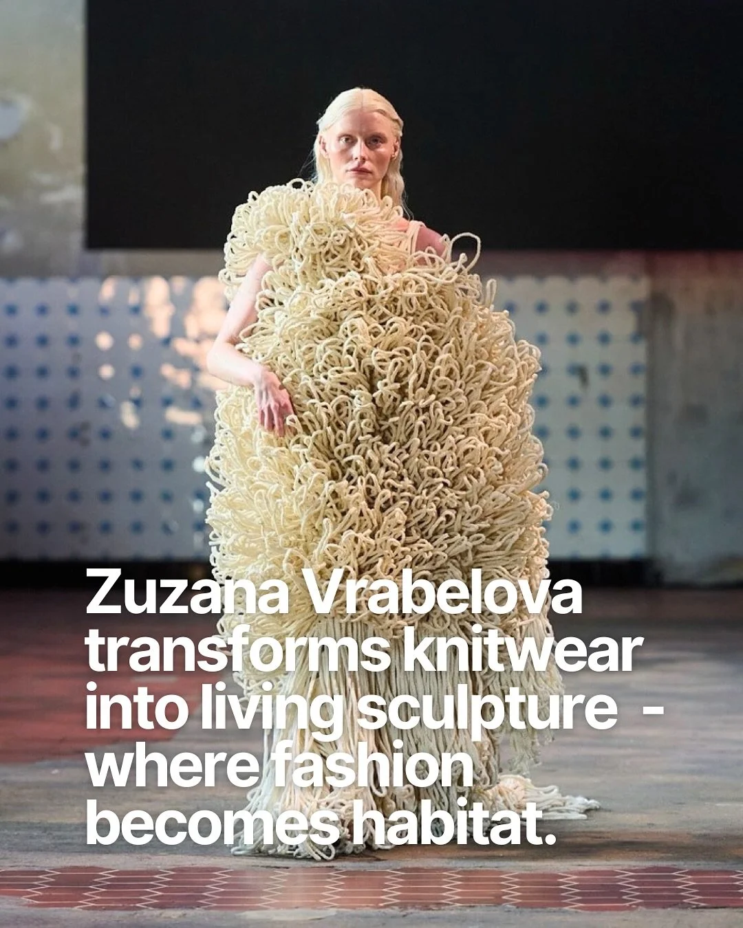 In the labyrinth of contemporary knitwear, few names unravel convention quite like Zuzana Vrabelova @zuza_na___ . The Slovak-born visionary transforms yarn into living, breathing organisms; garments that seem to pulse with their own rhythm. Her gradu