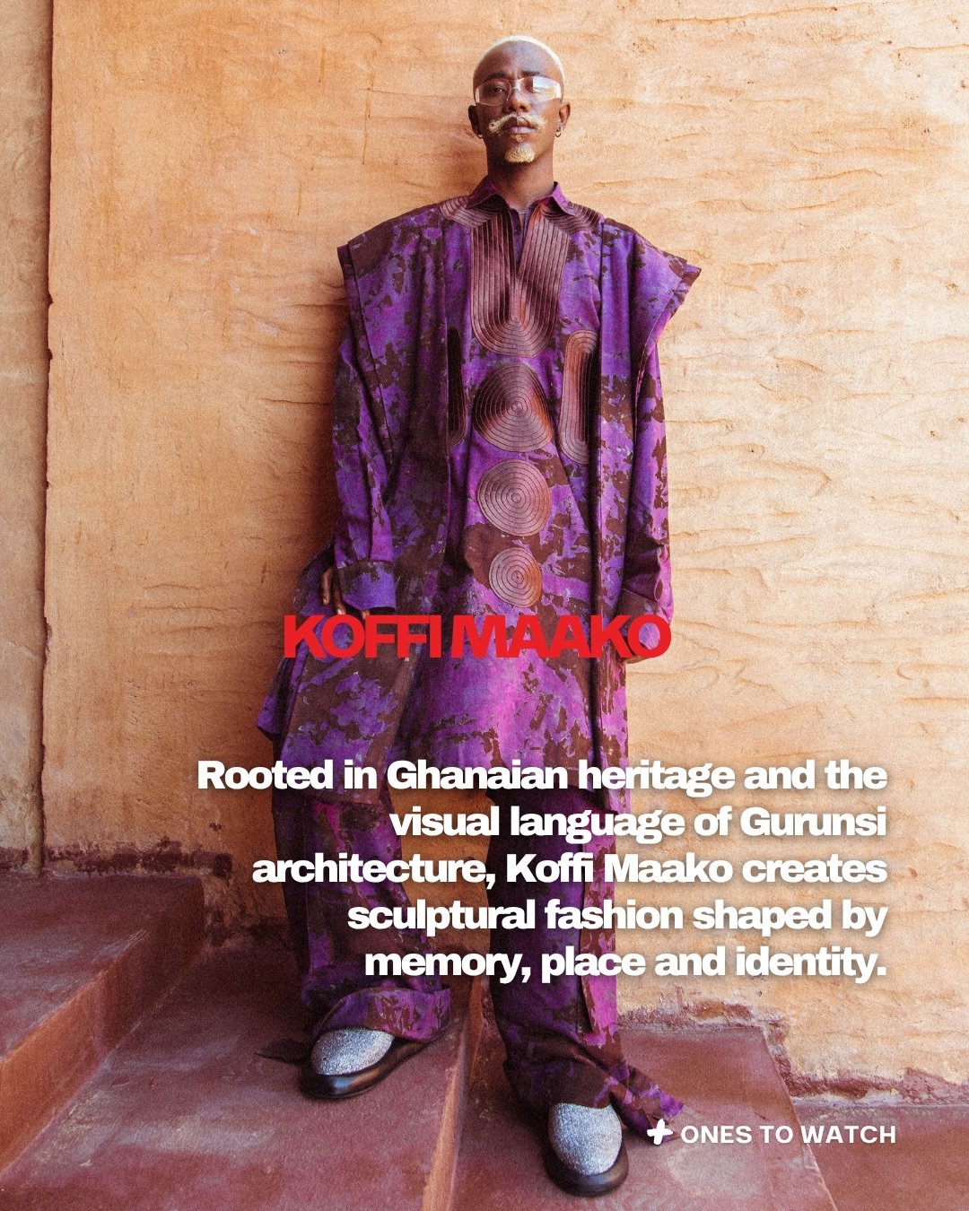 ONES TO WATCH | KOFFI MAAKO
Drawing on the visual language of Gurunsi architecture and Ghanaian heritage, @koffimaako creates sculptural garments that sit somewhere between fashion, art and object.

Founded by Ghanaian designer Mako Akolam, the brand