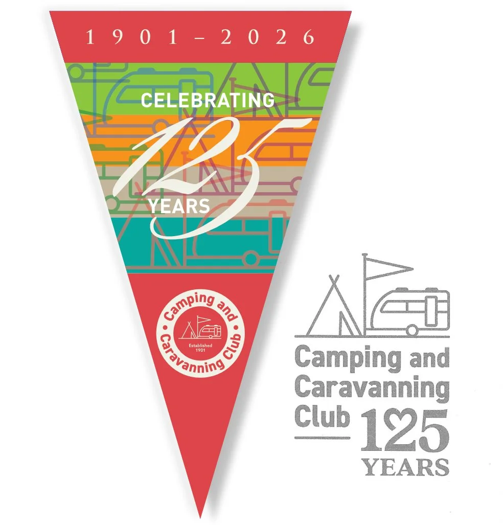 Competition winning design for pennon to celebrate 125th Anniversary of the Camping & Caravanning Club