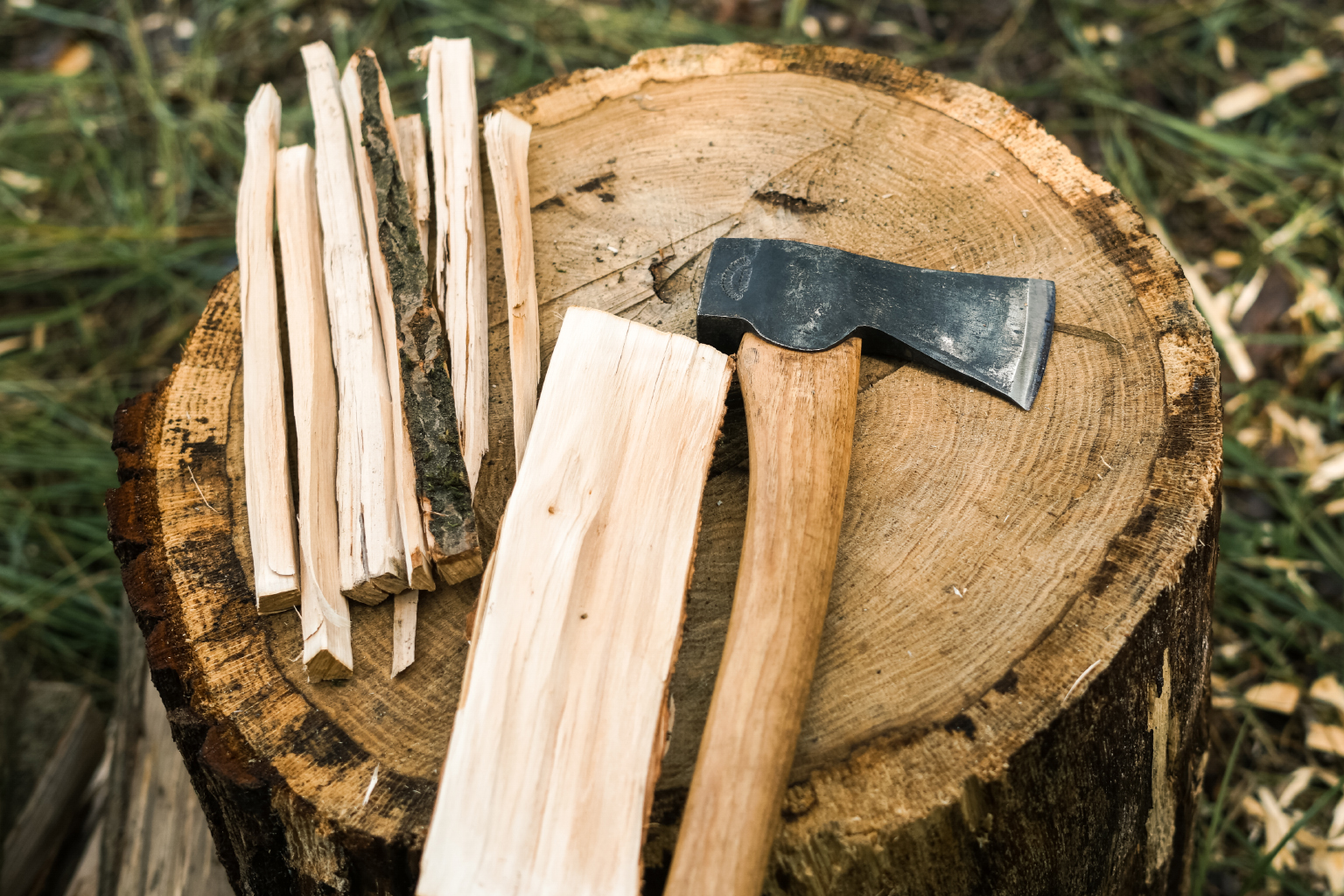  Axe and wood to split for kindling. 