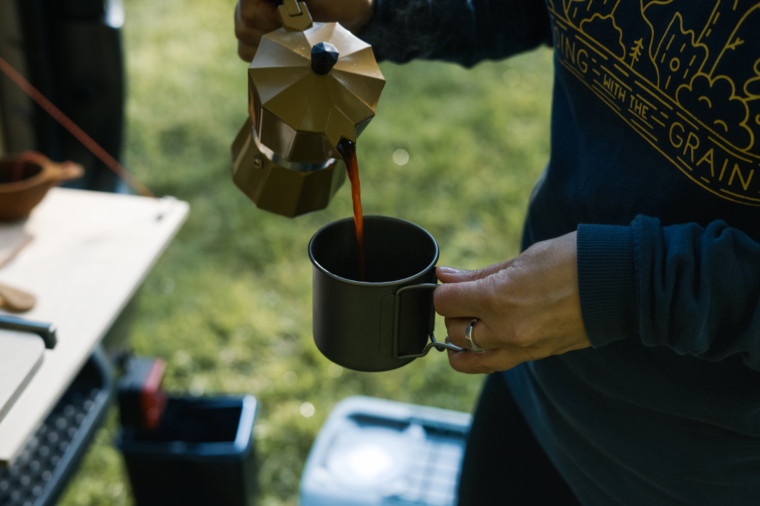 Coffee in our  titanium mugs  