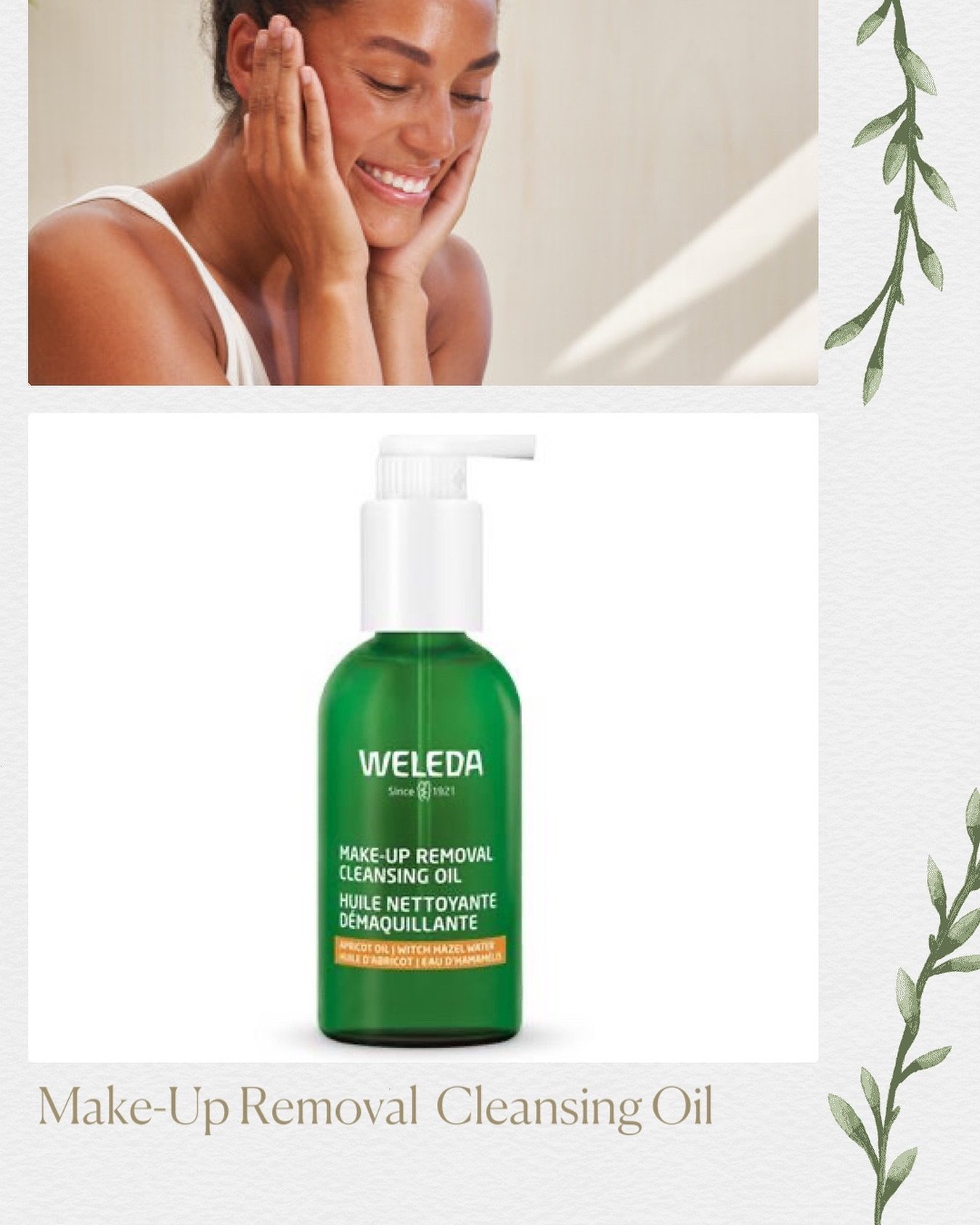 *NEW* Make-Up Removal Cleansing Oil 🌿 @weledauk 

Plant-based, fragrance free cleansing oil to melt away make-up and impurities with ease.
Safe to use around eyes too.
Dispense 1 pump onto dry hands and straight onto a dry face, spend a couple of mi