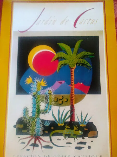 Large Cesar Manrique Vintage 1990 Print Inauguration Cactus Garden Guatiza  Lanzarote FOR FRAMINING.  JB Collection Cesar Manrique Shop