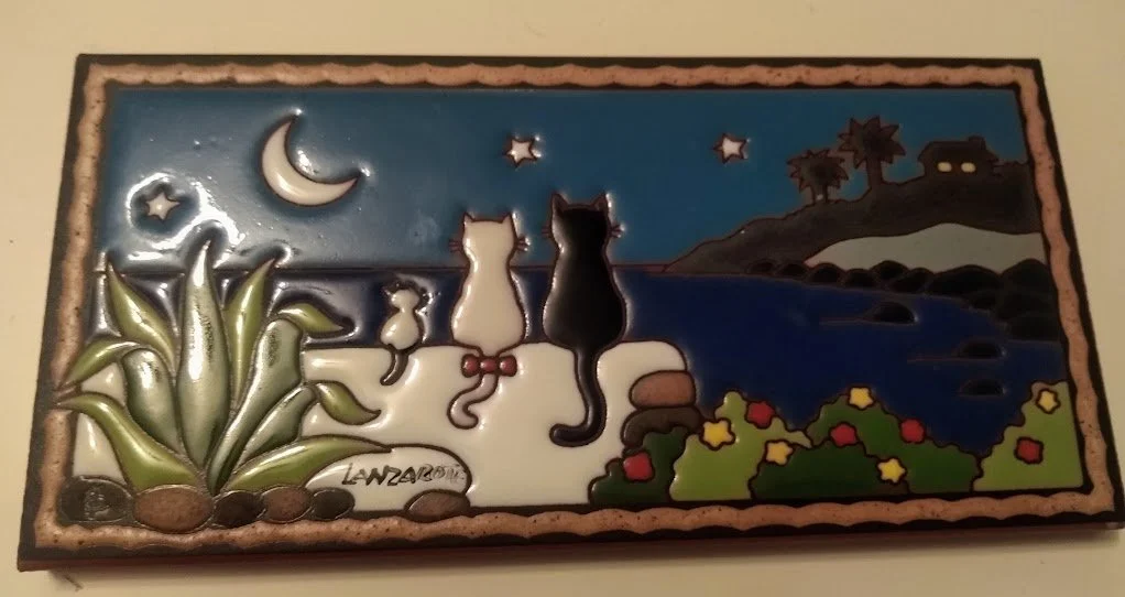 Superb Vintage HUGE Cesar Manrique SIGNED Sun Logo ART Tile Lanzarote