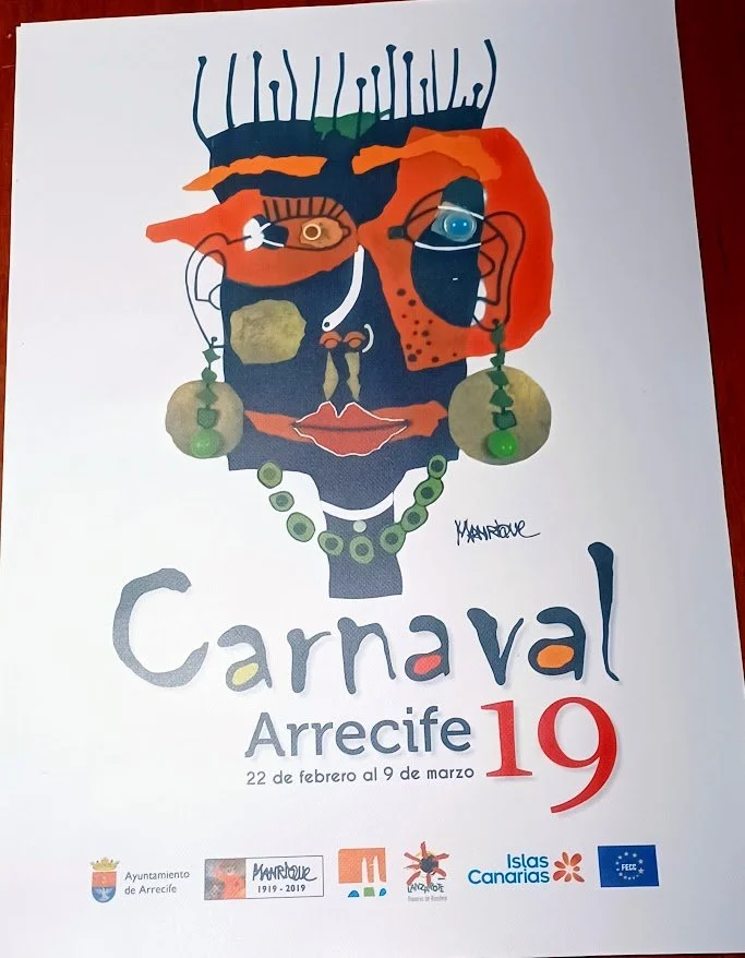 Cesar Manrique signed Carnival 2019 Lanzarote Centenary Mask Series LARGE PRINT Rare