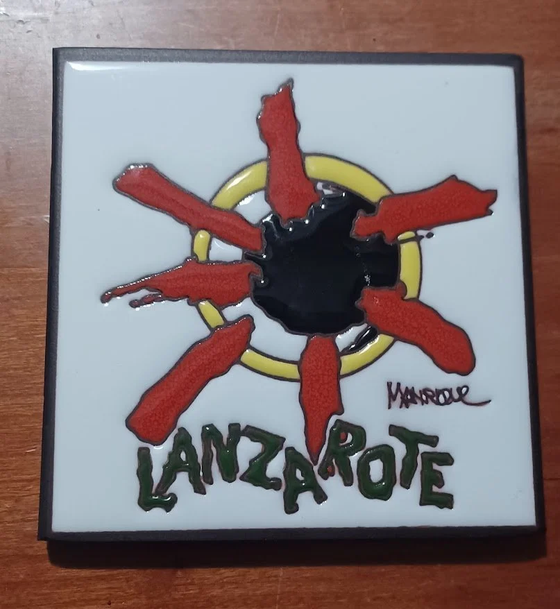 Cesar Manrique Vintage Signed Art Hanging Wall Tile Lanzarote Biosphere Reserve Sun Logo