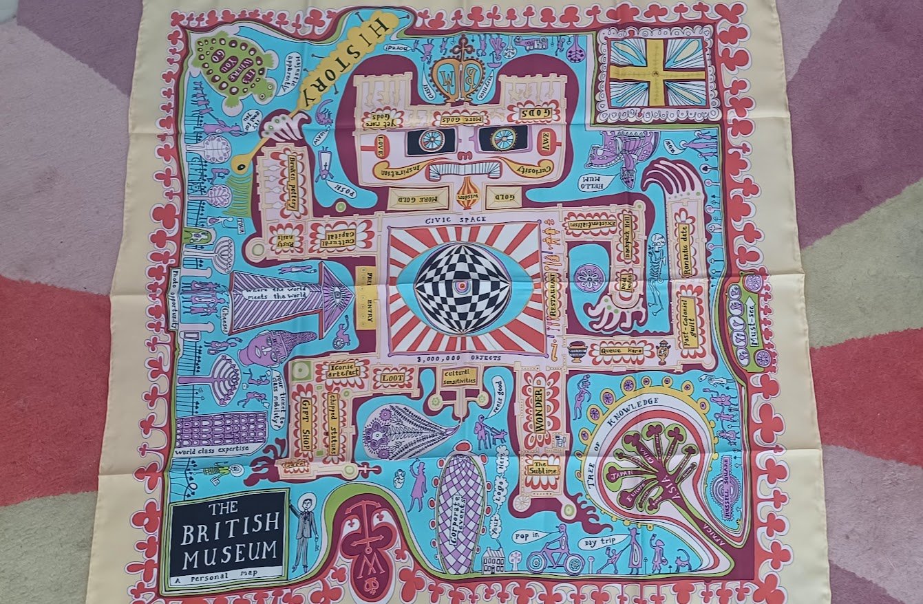 Beautiful Rare Grayson Perry Original British Museum PERSONAL MAP ART Silk Textile FOR FRAMING
