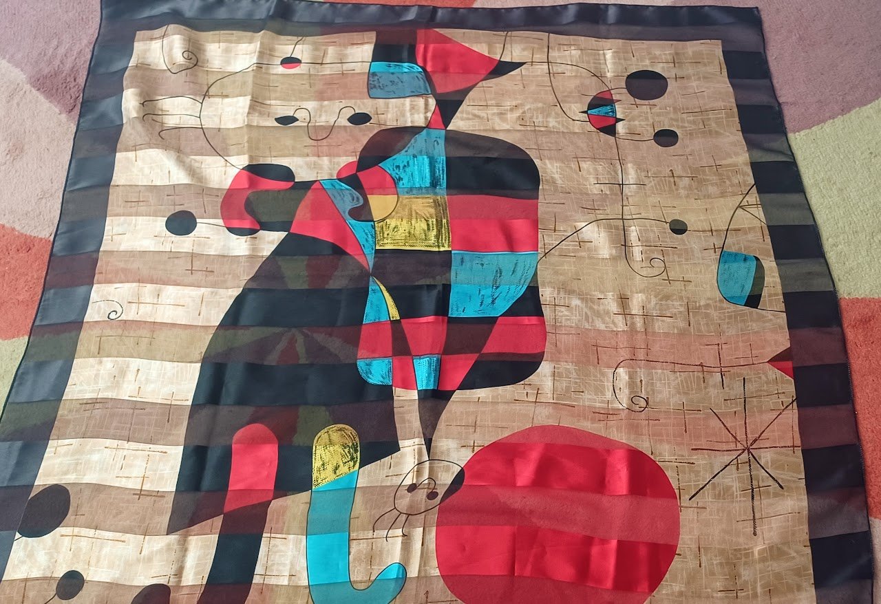 Stunning Large Vintage Joan Miro Surrealist Figures & Dog Art Scarf Museum AS NEW For Framing
