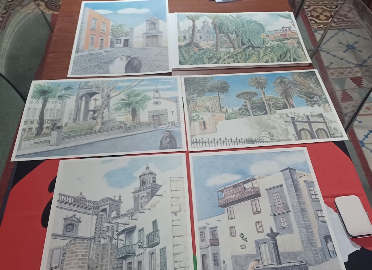 Beautiful Original Vintage Set x 6 Prints Vegueta Canary Islands Jane Millares Sall FOR FRAMING
