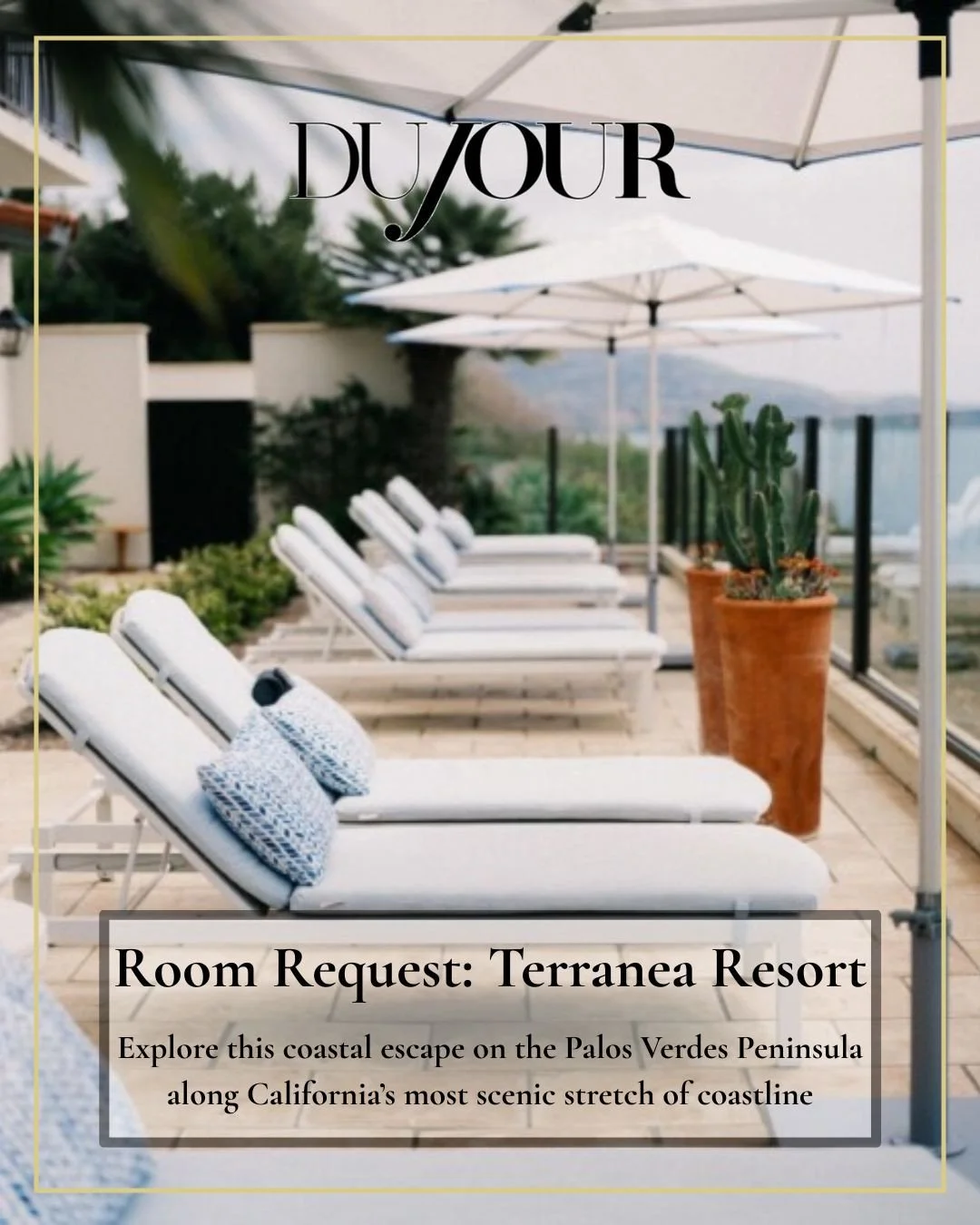 &ldquo;Where ocean views feel endless and the pace of Los Angeles fades fast.&rdquo;⁠
&mdash; @dujourmedia 🌊⁠
⁠
Thrilled to see @TerraneaResort featured in DuJour&rsquo;s Room Request, highlighting its rare sense of remove just 30 minutes from LAX -