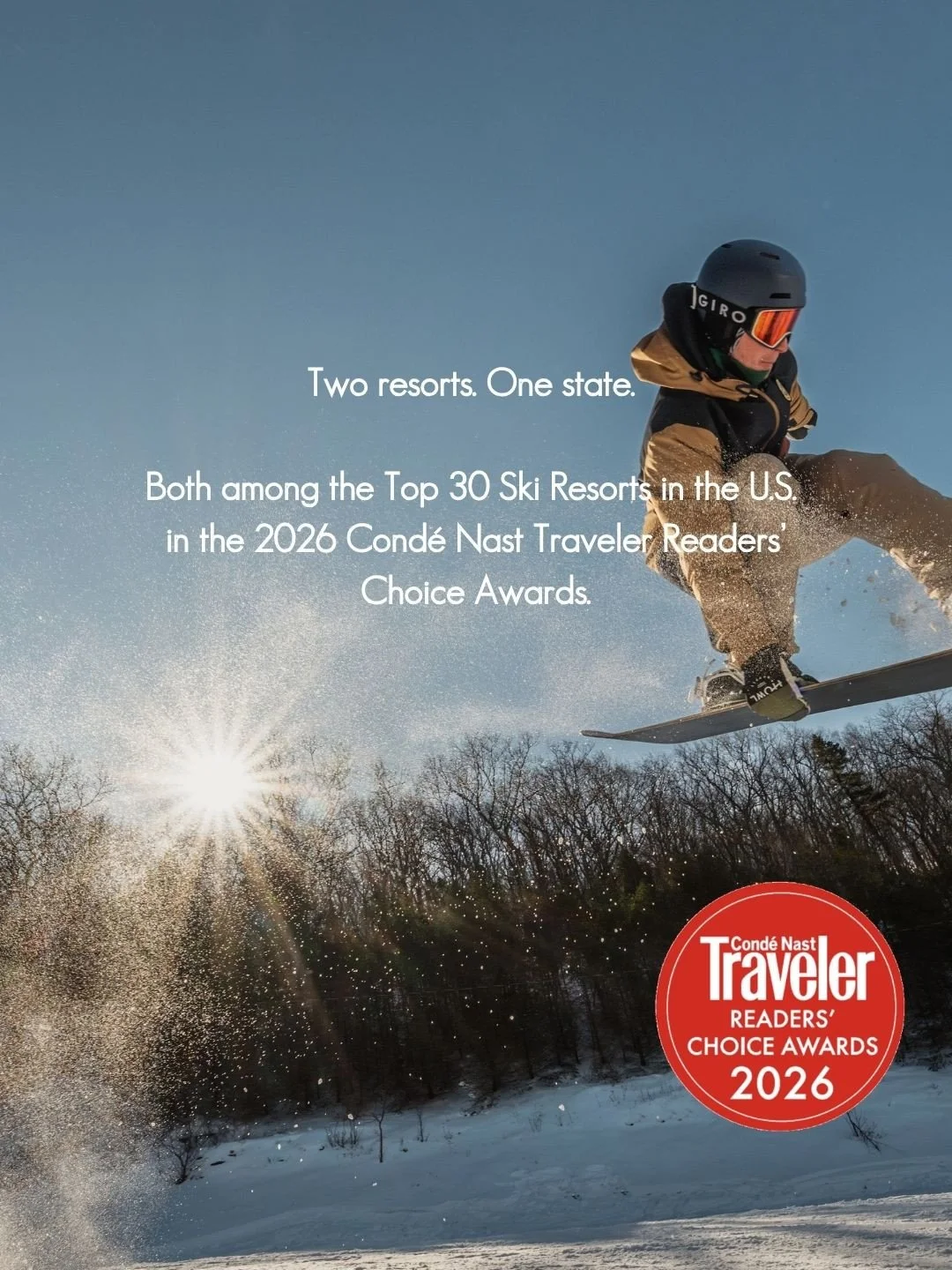 Pennsylvania makes the list! ⛷️ The 2026 Cond&eacute; Nast Traveler Readers&rsquo; Choice Awards named @bluemtresort (#14) and @camelbackresortpa (#16) among the Top 30 Ski Resorts in the U.S. They&rsquo;re the only two Pennsylvania ski resorts to ea