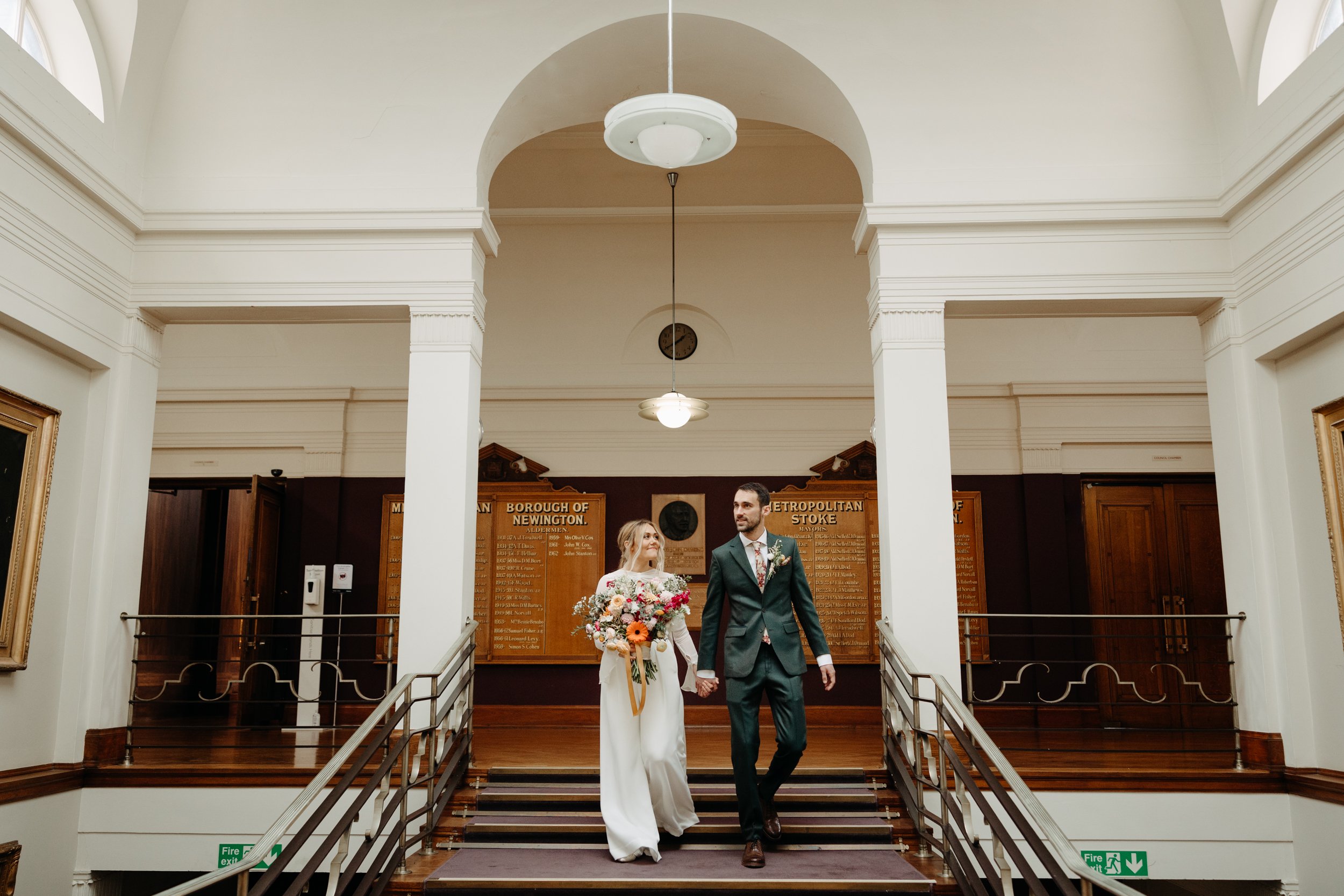 A bride and groom in Stoke Newington Town Hall