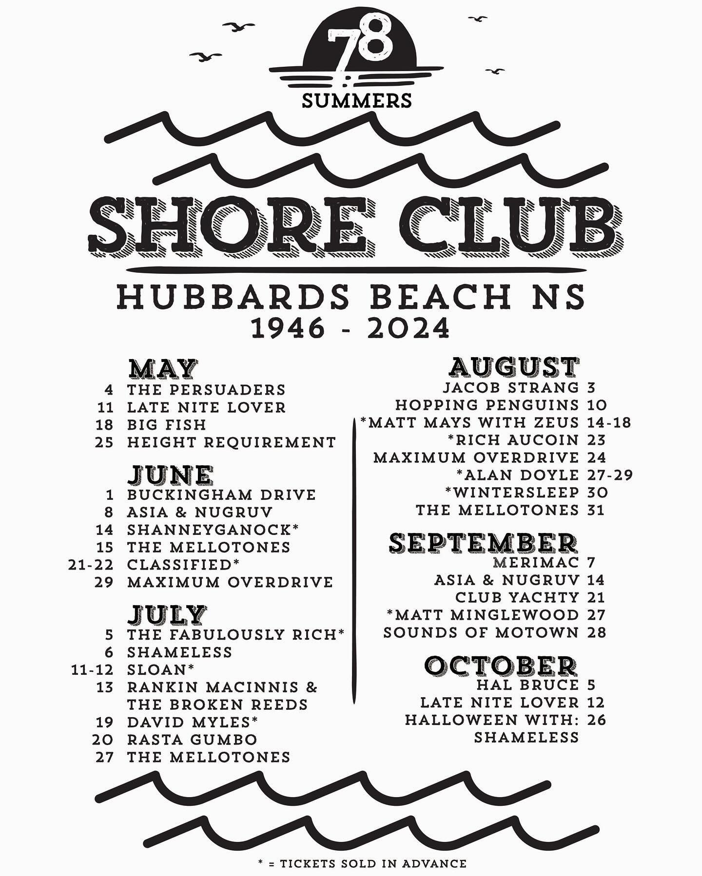 Complete Schedule Summer 2024. It&rsquo;s a hot one!
.
#78summer #shoreclub #beach #cottage #halifax
