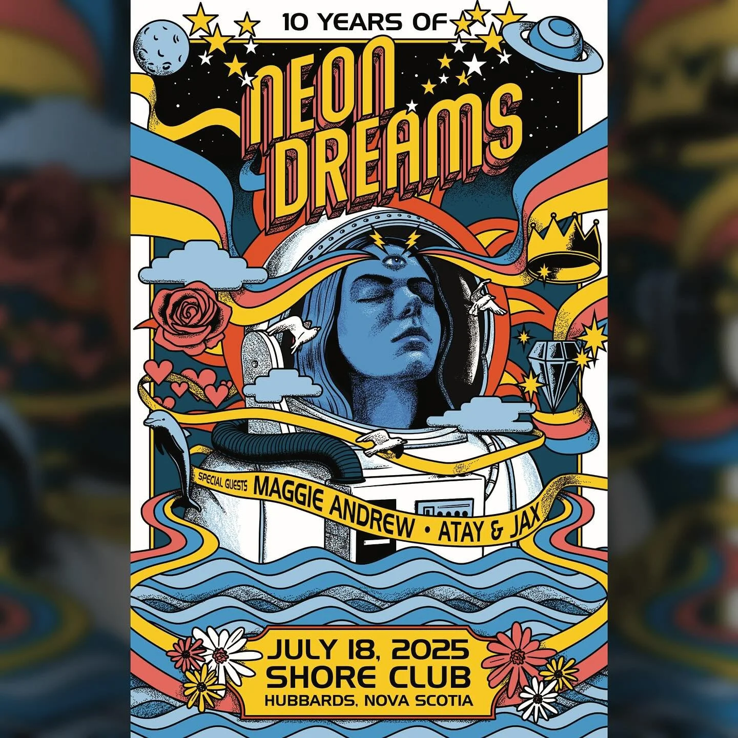 Very Excited to announce 10 Years of Neon Dreams -Live at the Shore Club with special guests @maggiedandrew and @atayandjax 
Show July 18, 9:30, 19+
Tickets on sale May 7 at 10am AST. 
.
#neondreams #shoreclub #livemusic #79summers #beach #lobster #h
