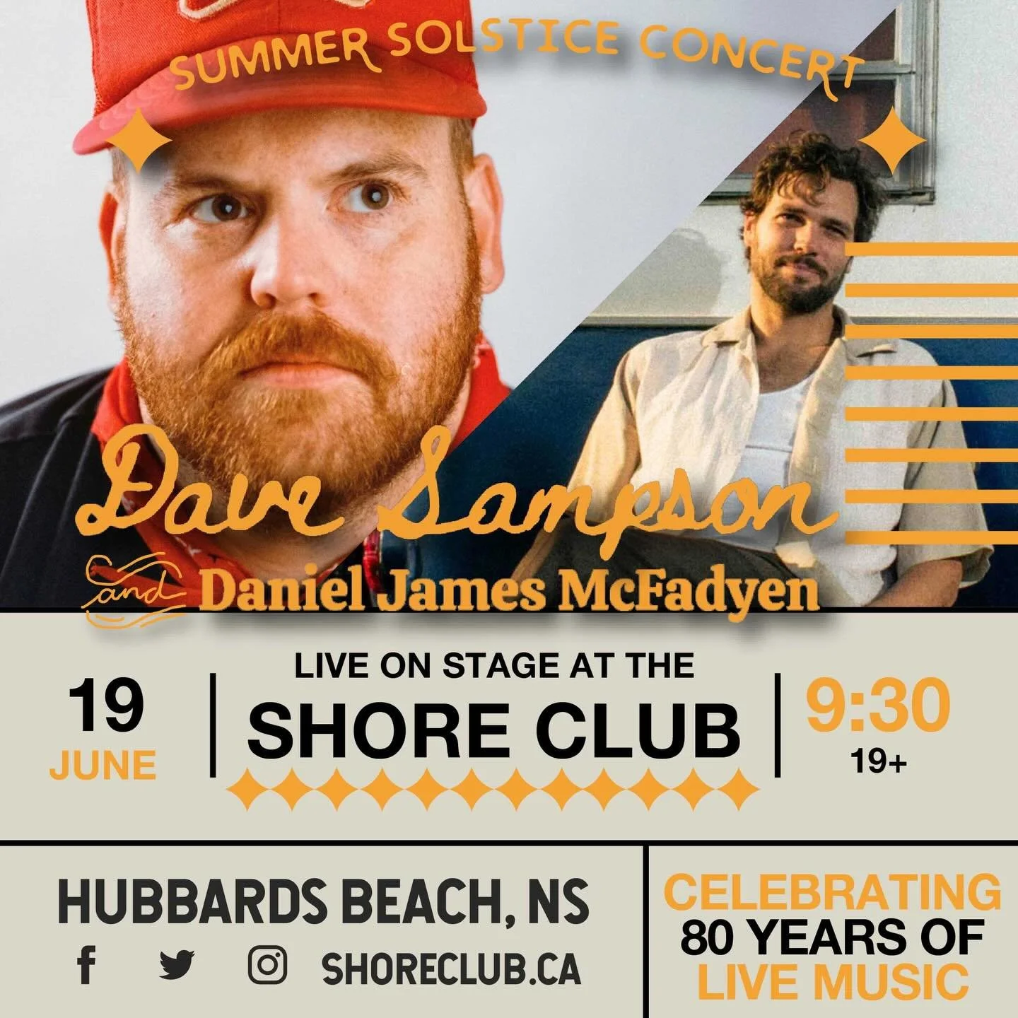 This Summer will be our hottest yet! And what better way to bring in the solstice than a double bill. Check out the new wave of Nova Scotian lyrical story tellers with Dave Sampson and Daniel James McFadyen as they officially welcome Summer! 🦞🎫
.
S