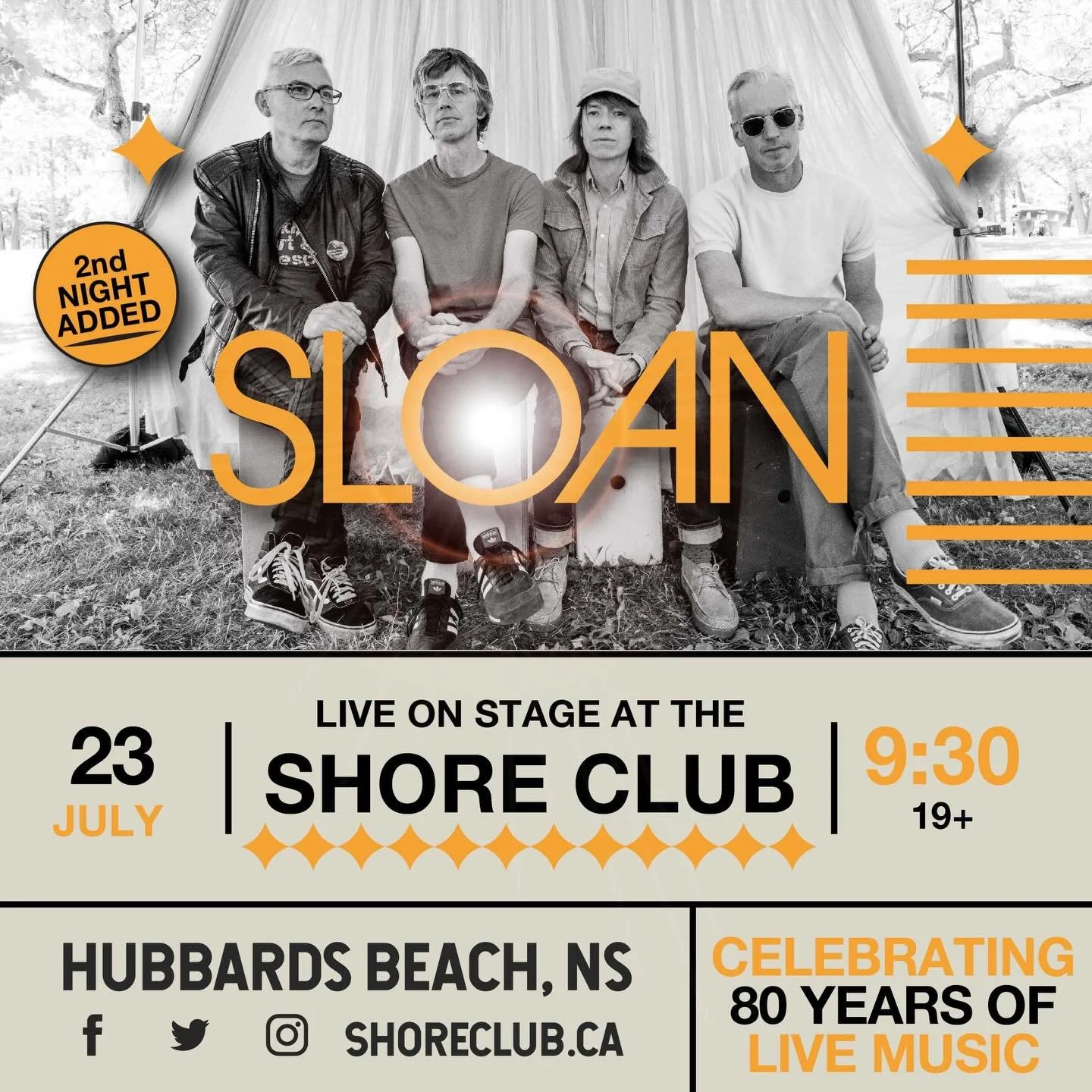 If it feels good do it twice! There are only a few ticket left to might one of Sloan. So we have added a second night of rock with these Canadian legends! Come on out and bring a friend. 🦞🦞🎤🎤
.
July 23, 2026 9:30, 19+
🎫 On sale now www.shoreclub