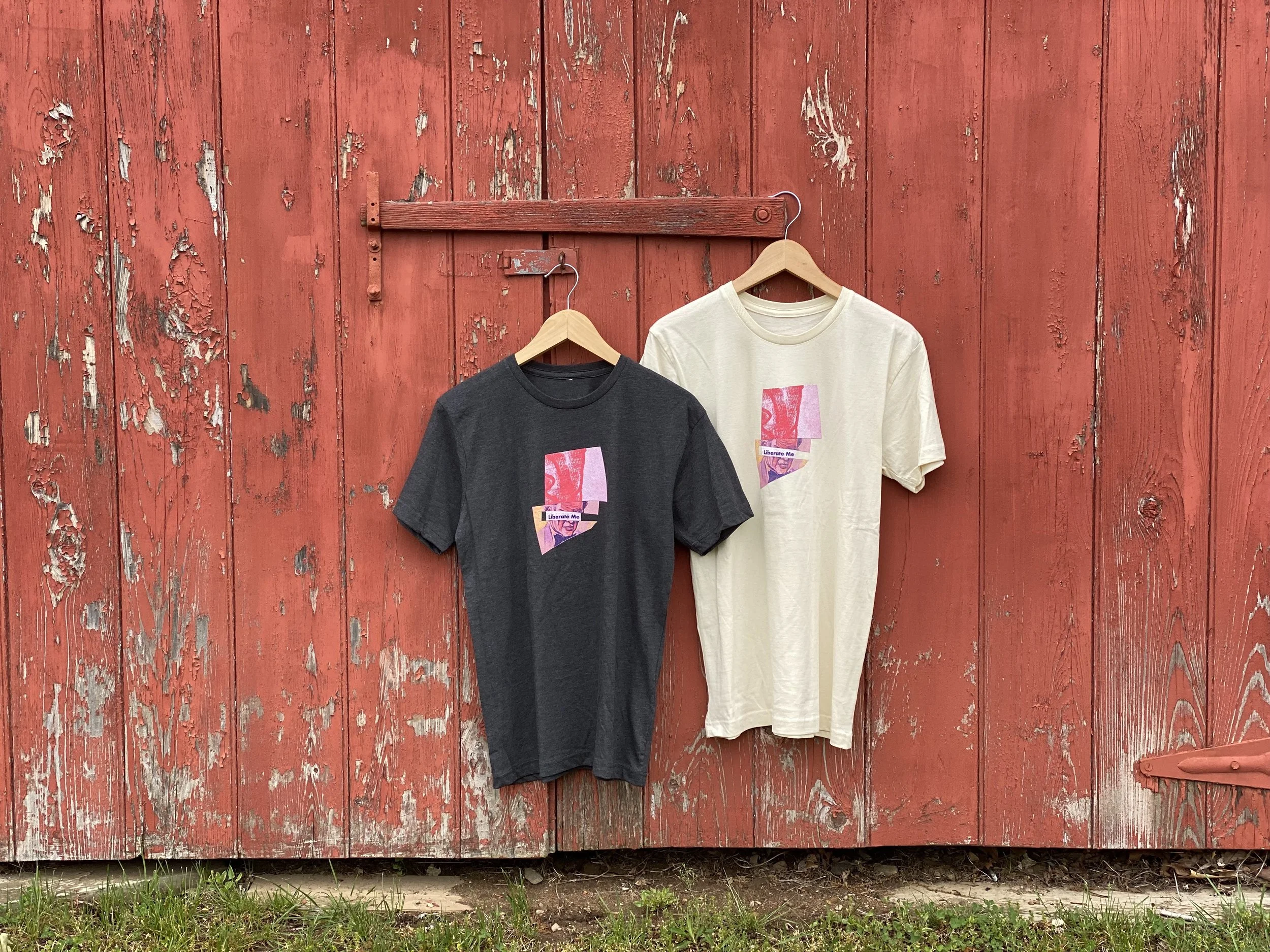 "Liberate Me" tee in Ivory and Charcoal