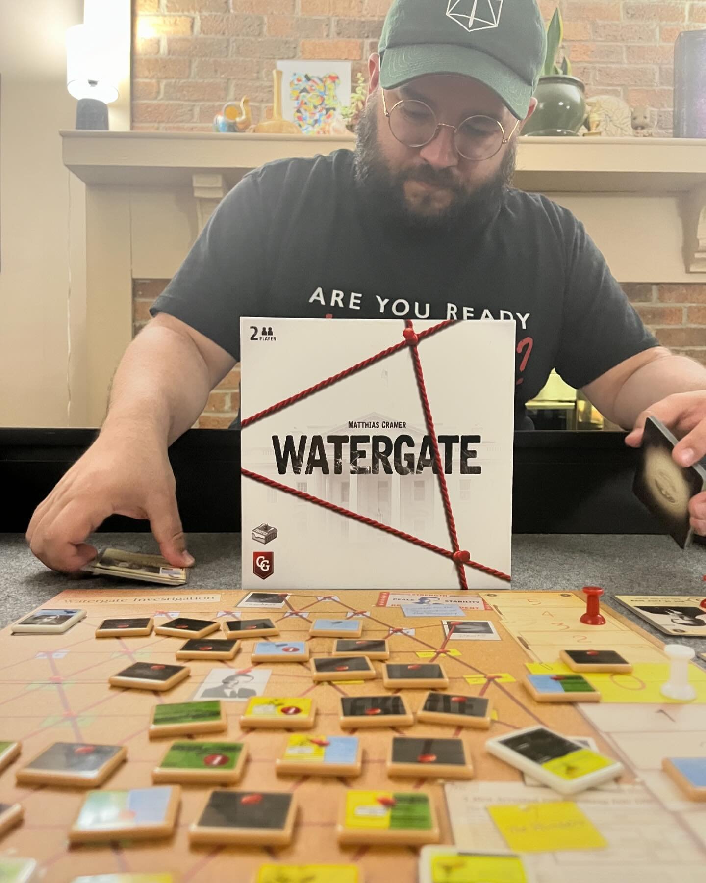 Watergate 🔍

Our game came down to the final tile pull. Cards were thrown and Kristina danced her way to victory! 

Compete as Nixon&rsquo;s team or journalists, using cards strategically to gather evidence or cover up secrets. Fast-paced, intense, 
