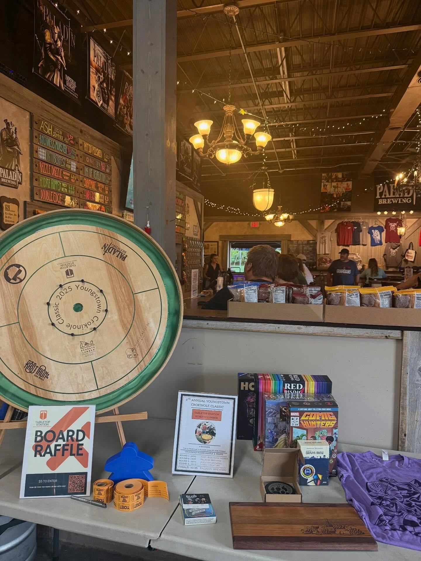 Join us tonight for a fun evening of dinner, drinks & games with friends at @paladinbrew 🍻
Saturday | 10/25 | 6-10pm
✨Full open game library
✨Crokinole Finals 🏆
✨$5 raffle - Crokinole board 
🎟️ Last chance to enter to win the one of a kind b