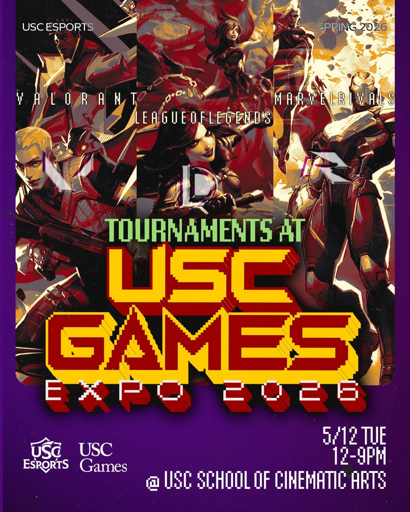👾🎮 GAMES EXPO IS COMING! 

3 tournaments. 3 games. Join us in person or on stream on May 12th to watch an all-out esports battle! 🤜💥 ft. League of Legends, Valorant, and Marvel Rivals!

ℹ️ INFO: Tuesday, 5/12 from 12-9PM in SCA and Leavey Lab! (S