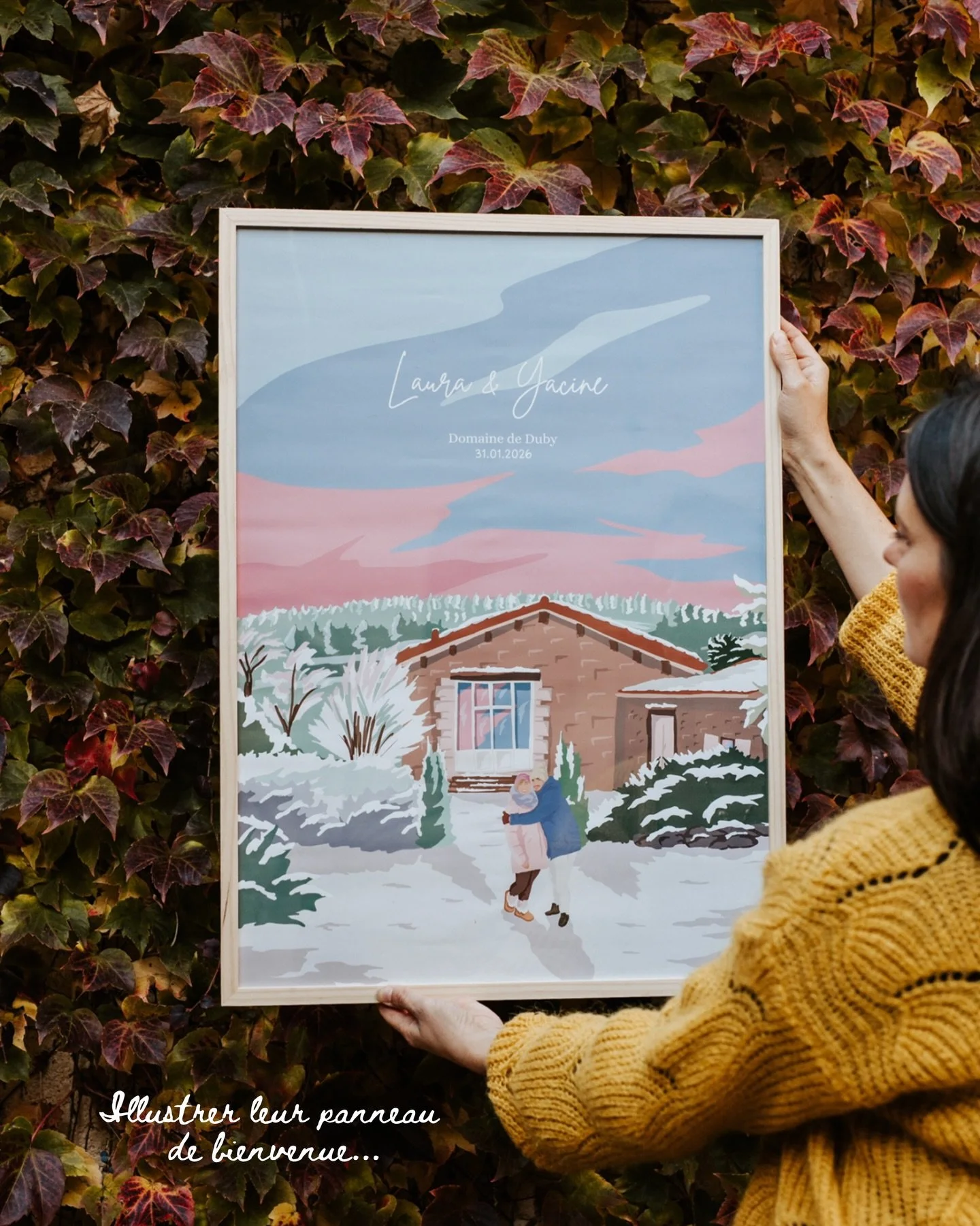 C&rsquo;est le Domaine de Duby&hellip;
le lieu o&ugrave; je me suis mari&eacute;e 🥹

Alors quand Laura &amp; Yassine m&rsquo;ont demand&eacute; de dessiner leur panneau de bienvenue ici, j&rsquo;ai trouv&eacute; &ccedil;a assez fou🥰

La seule diff&