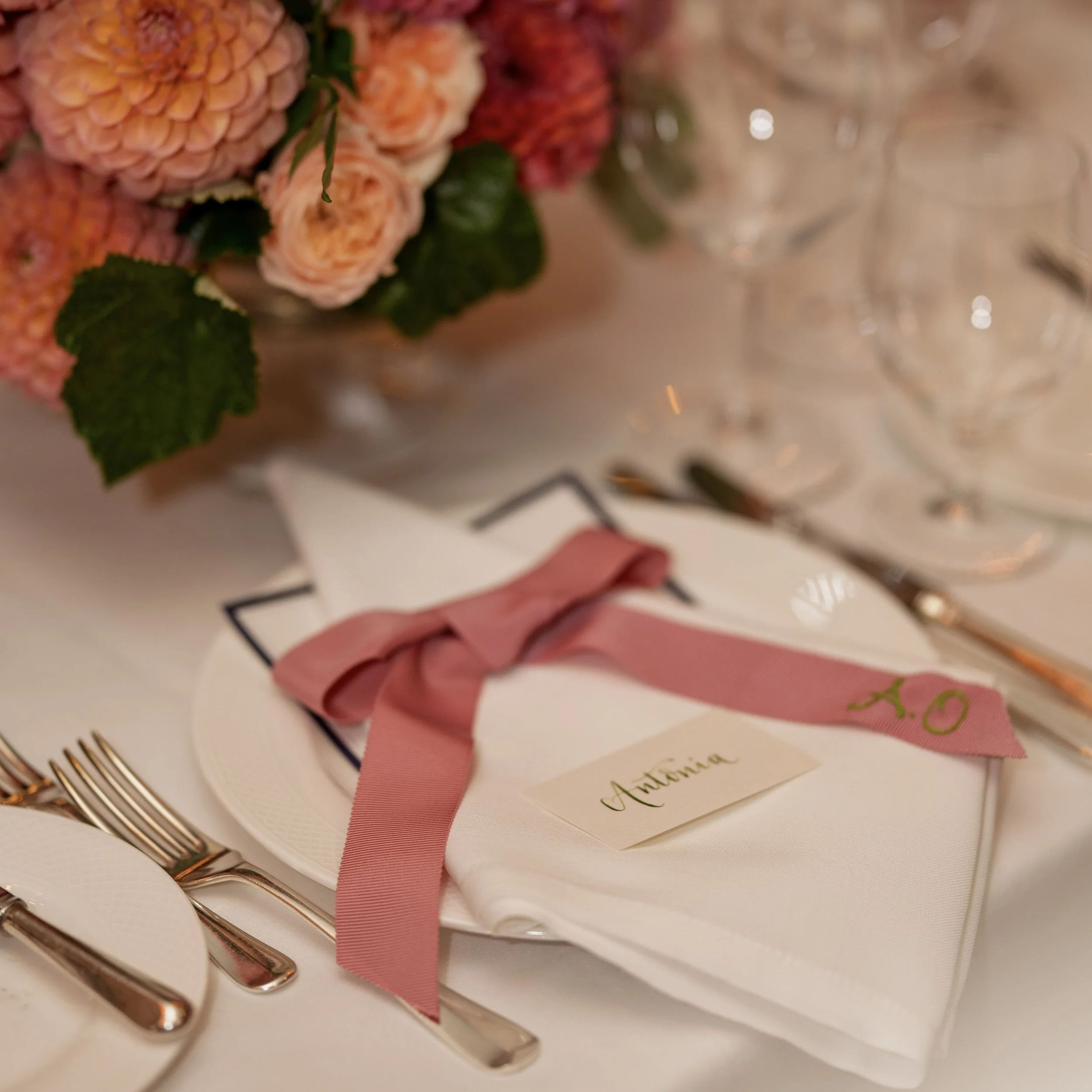 Bespoke Wedding Ribbons with Embroidered Initials