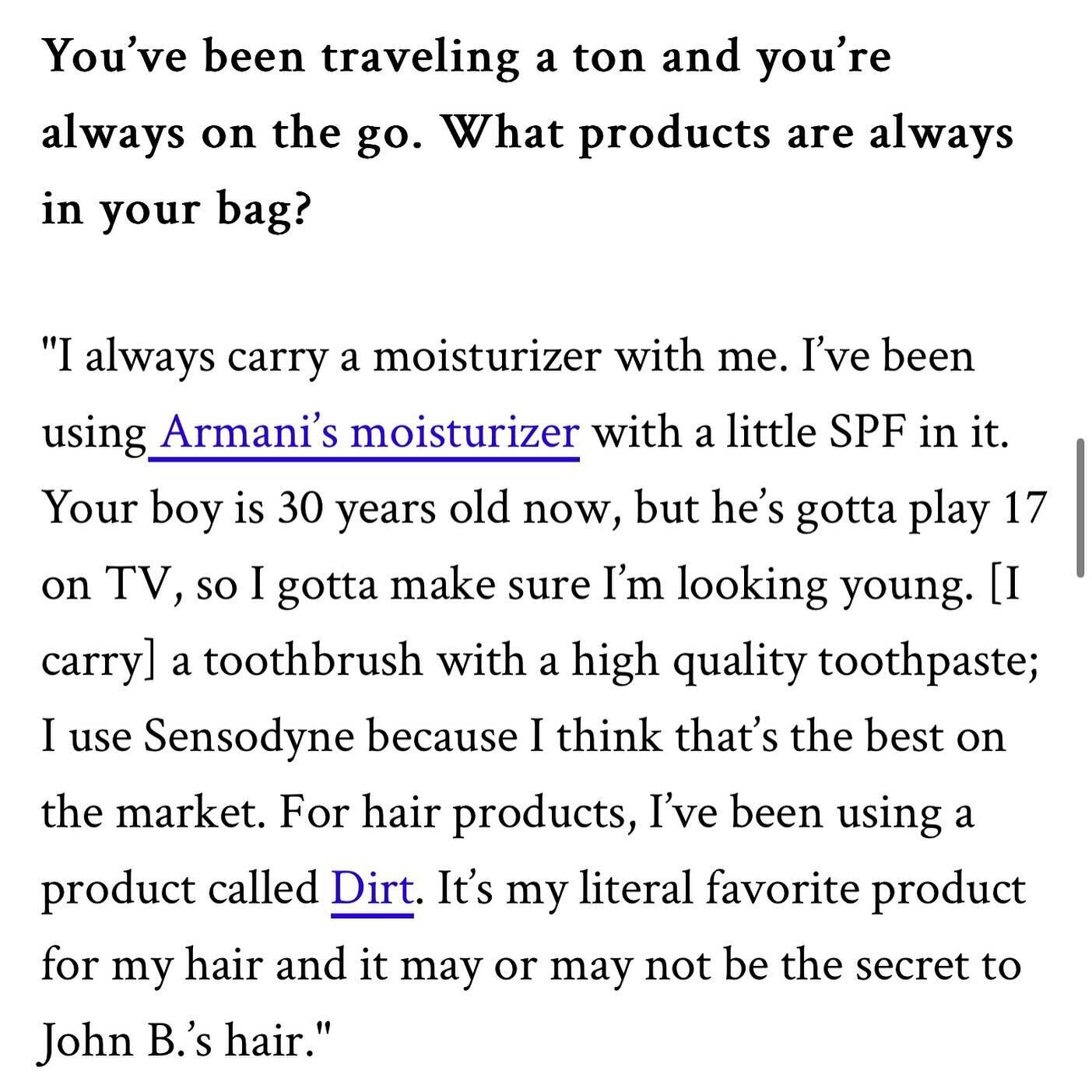 We still cannot get over the fact that Chase Stokes&rsquo;s favorite hair product is DIRT. Who else wants a step by step tutorial on his hair🙋&zwj;♀️🙋🏽&zwj;♀️🙋🏻&zwj;♀️🙋🏾&zwj;♀️🙋🏼&zwj;♀️🙋🏿&zwj;♀️ 

#haircare #naturalhaircare #healthyhaircar
