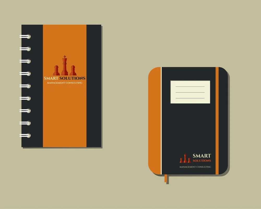 notebook with corporate logo